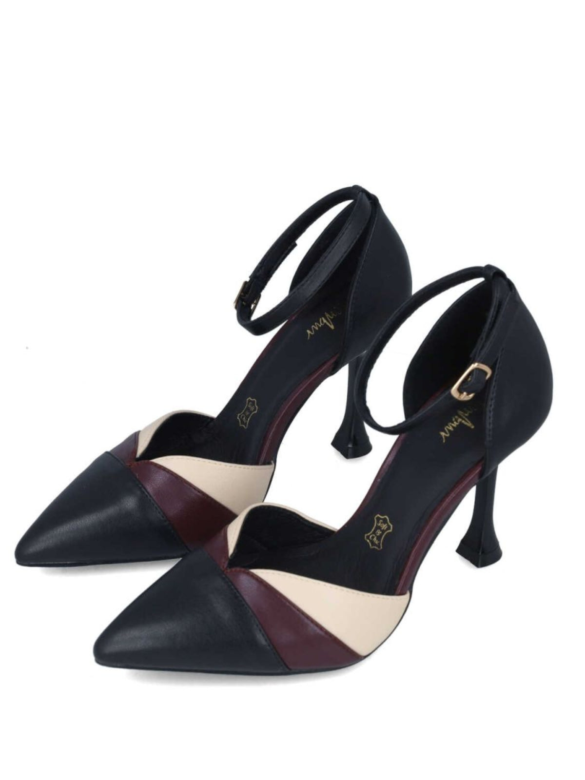 Menbur Heels Spool Heel Black-Plum-Peach