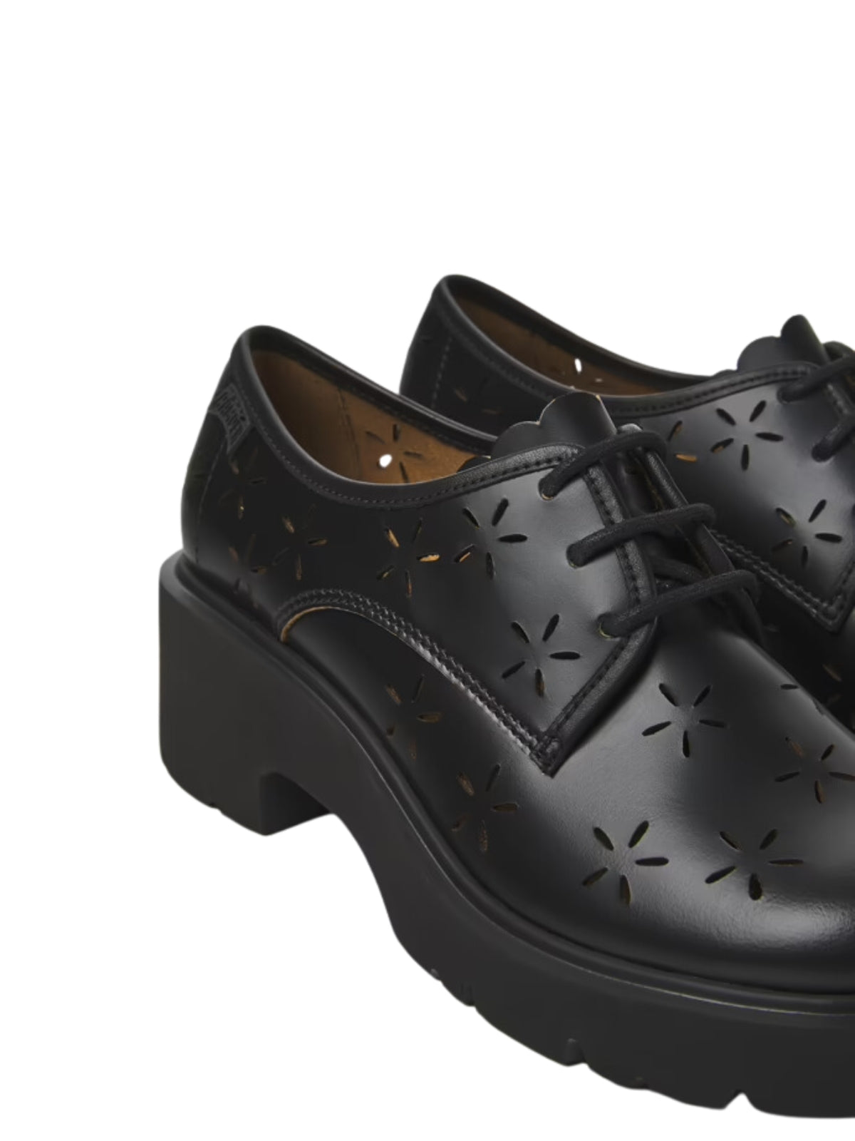 Camper Ladies Shoe Docko Negro Cut Out Flowers Black