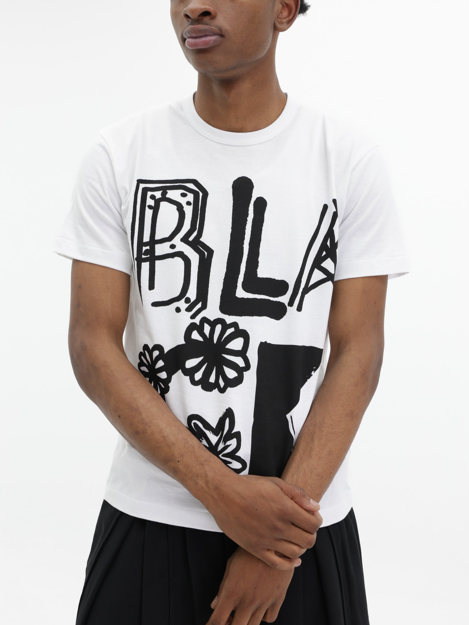 Comme Des Garcons T-Shirt Black Print Flower White
