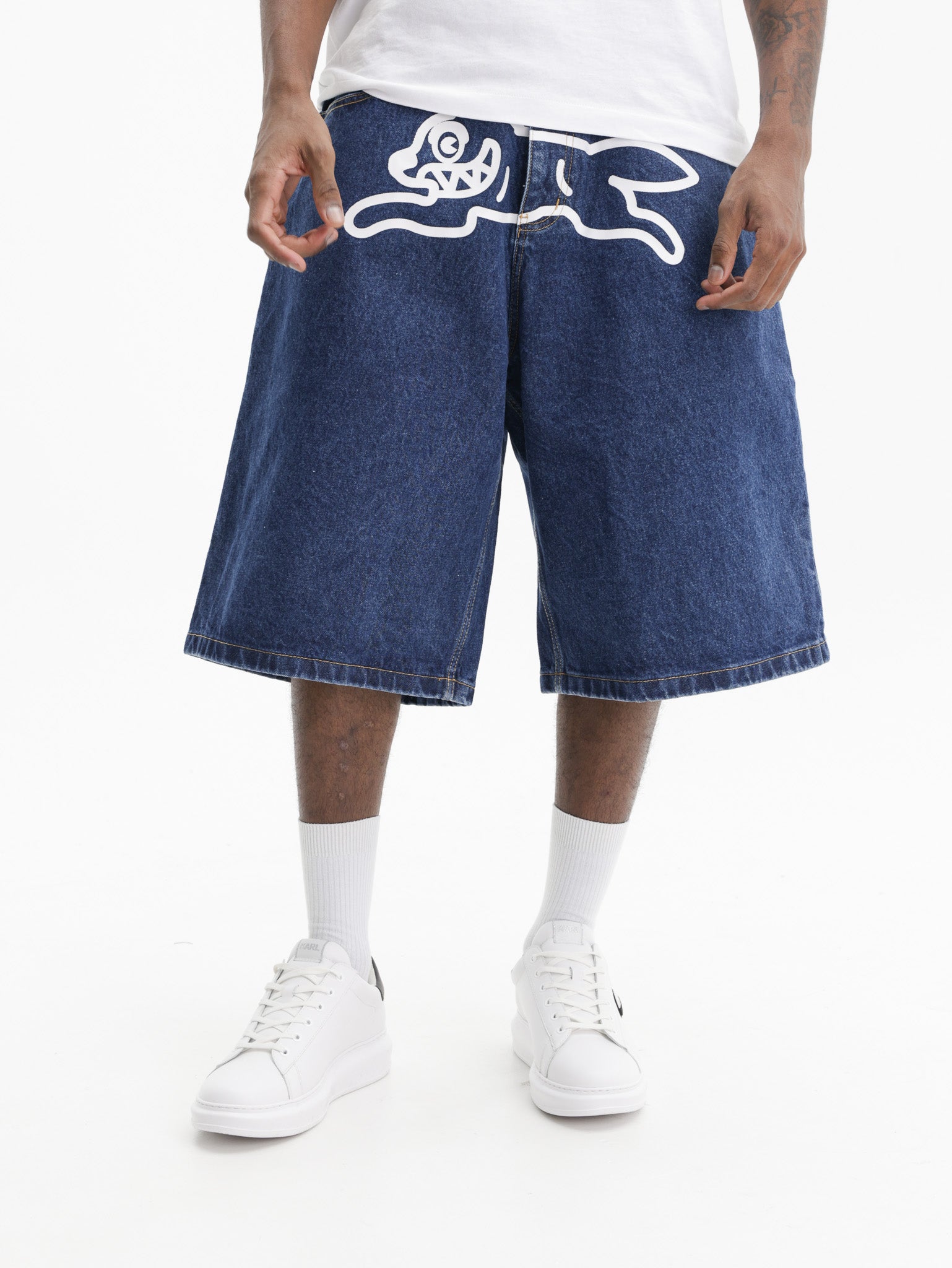 Ice-cream Shorts White Dog Logo Denim Medium Wash