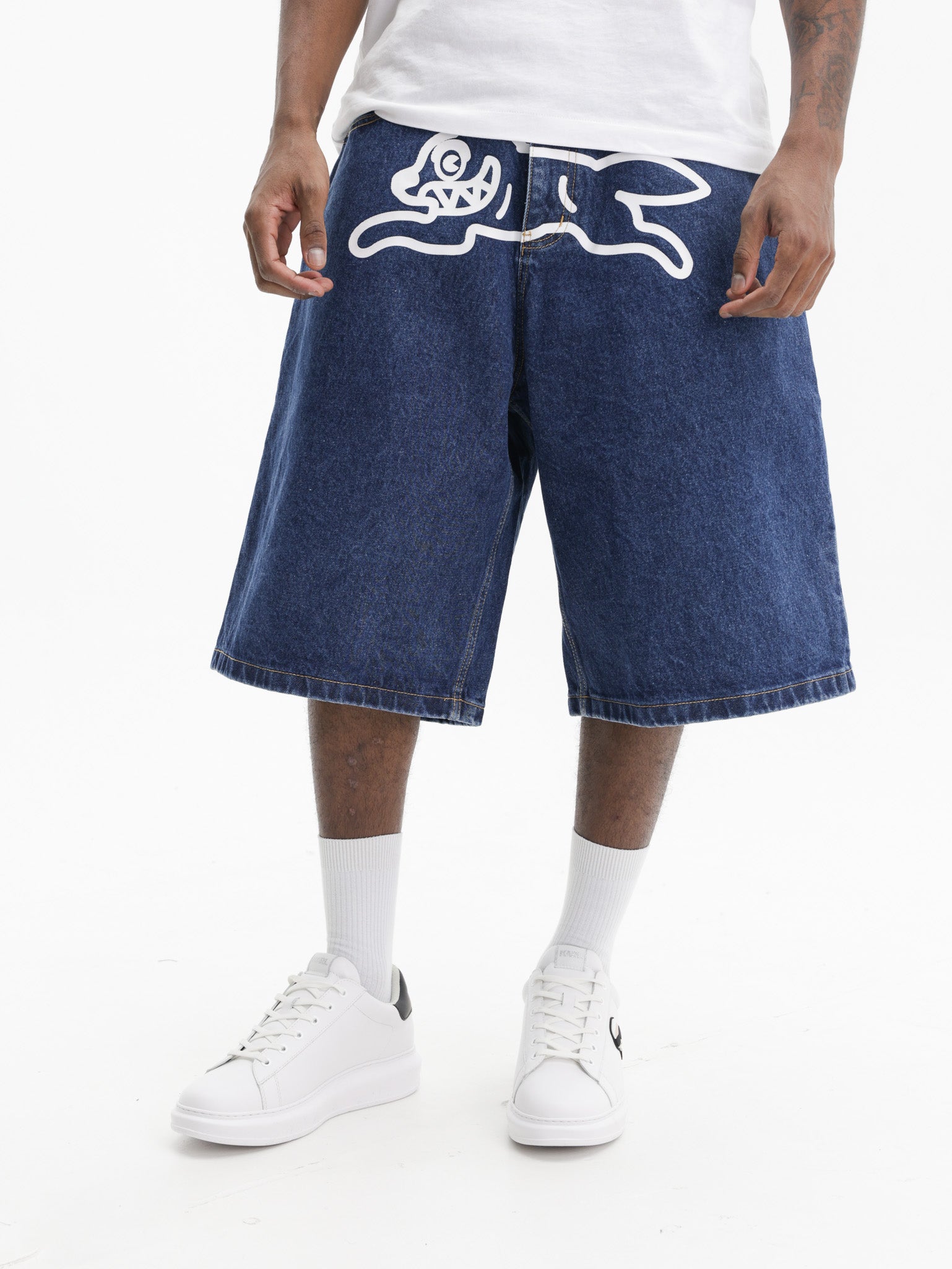 Ice-cream Shorts White Dog Logo Denim Medium Wash