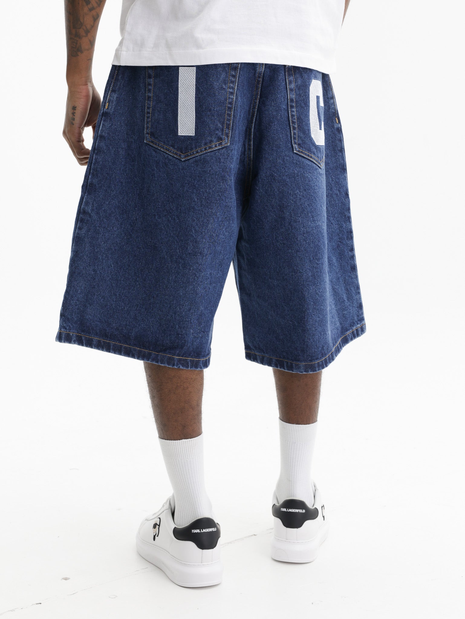 Ice-cream Shorts White Dog Logo Denim Medium Wash