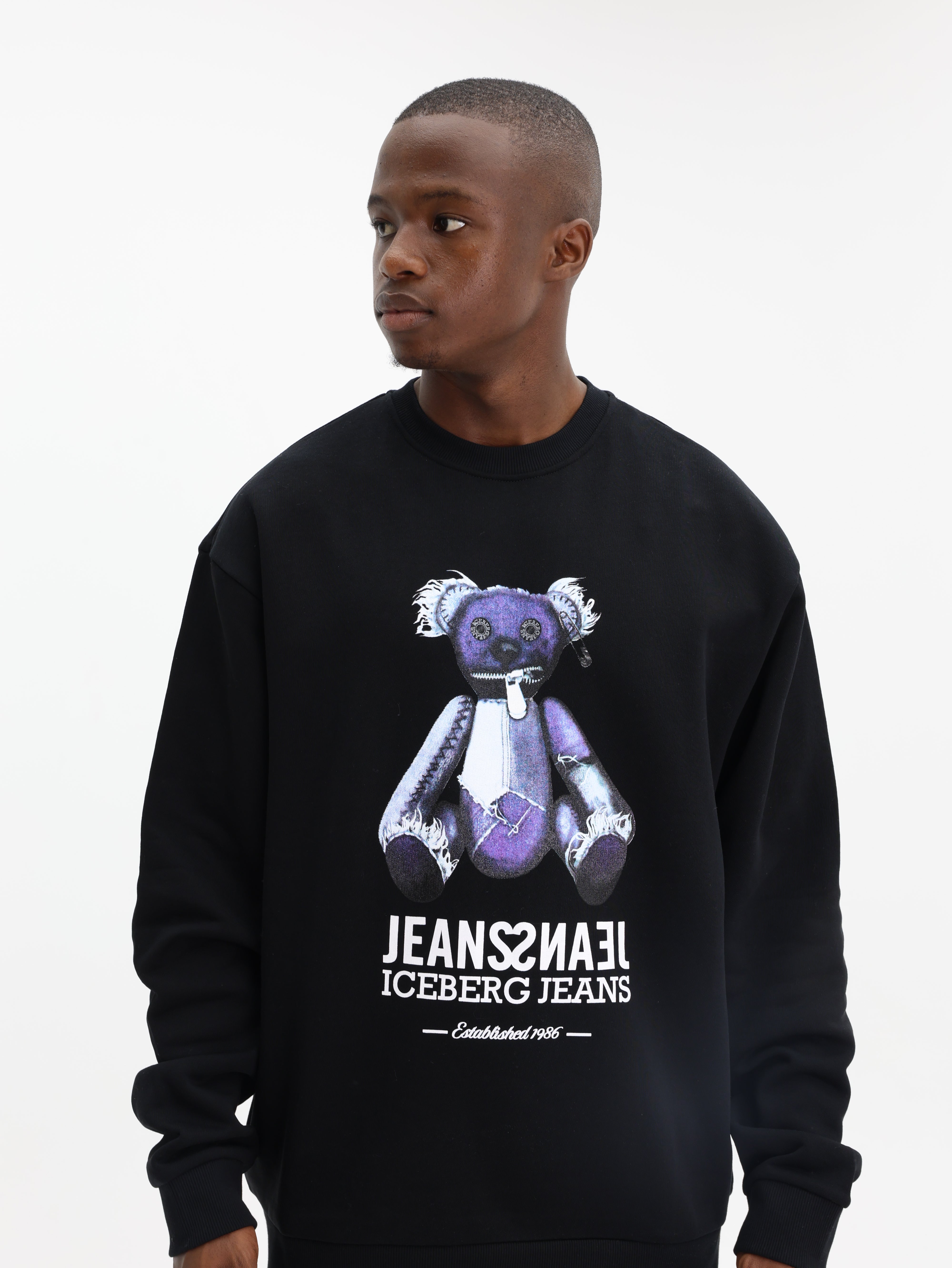 Iceberg Sweater Teddy Bear Print Black