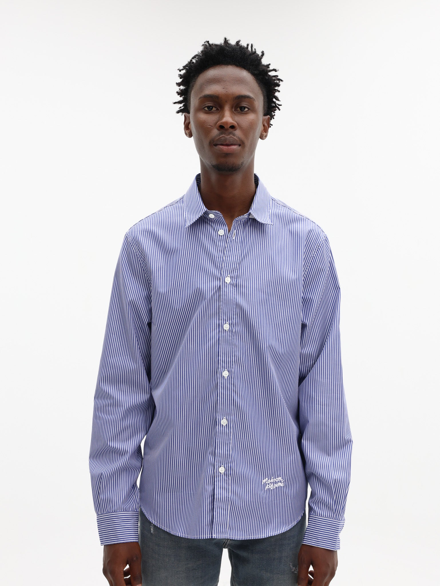 Maison Kitsune Shirt Handwriting Striped Navy