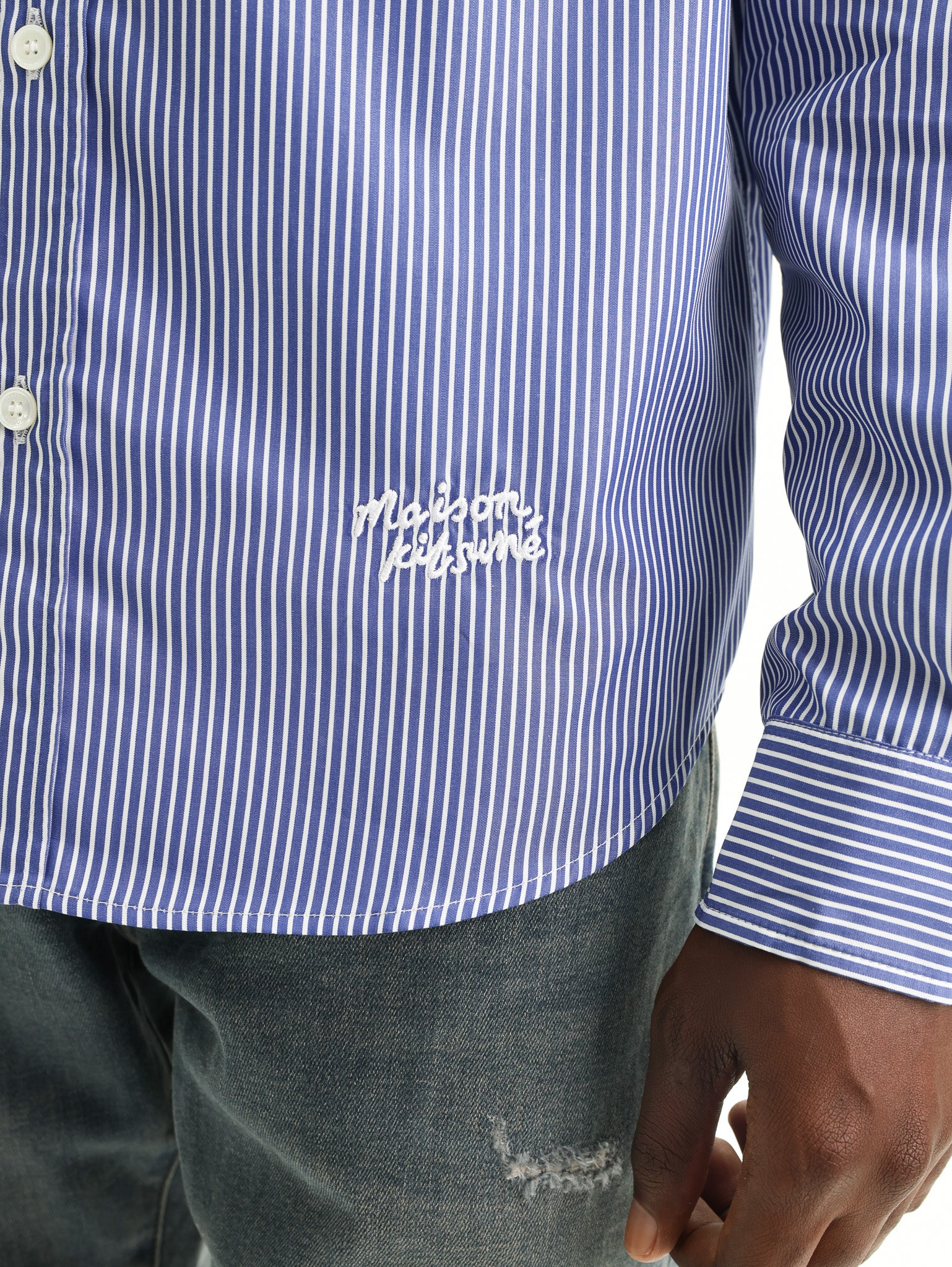 Maison Kitsune Shirt Handwriting Striped Navy