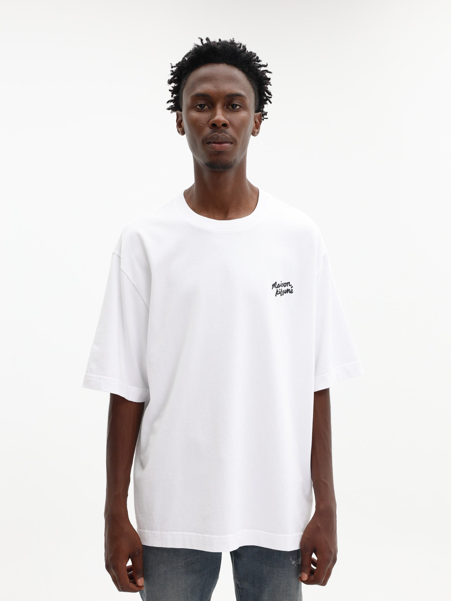 Maison Kitsune T-Shirt Handwriting Oversize White-Black