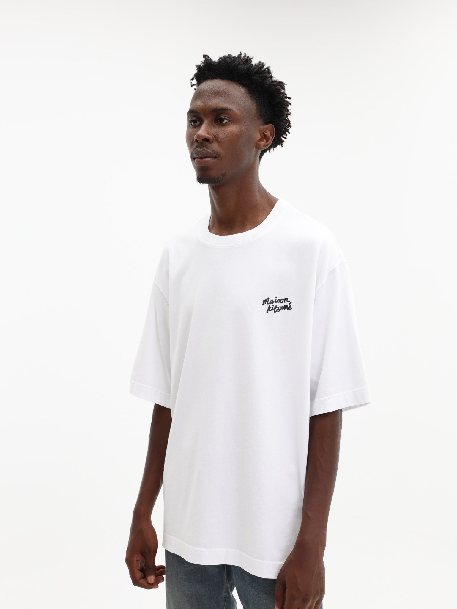 Maison Kitsune T-Shirt Handwriting Oversize White-Black