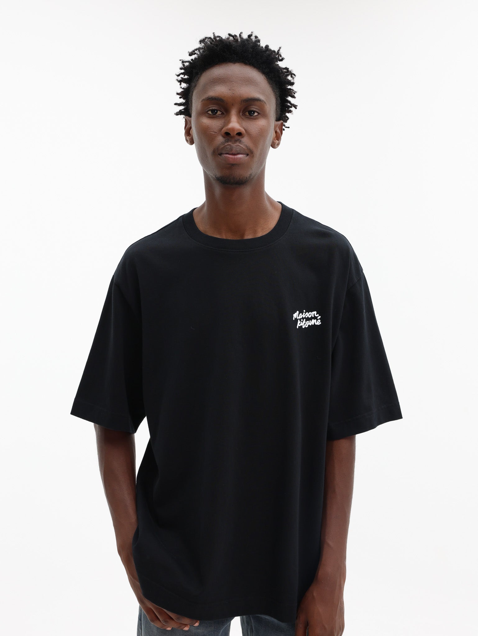 Maison Kitsune T-Shirt Handwriting Oversize Black-White