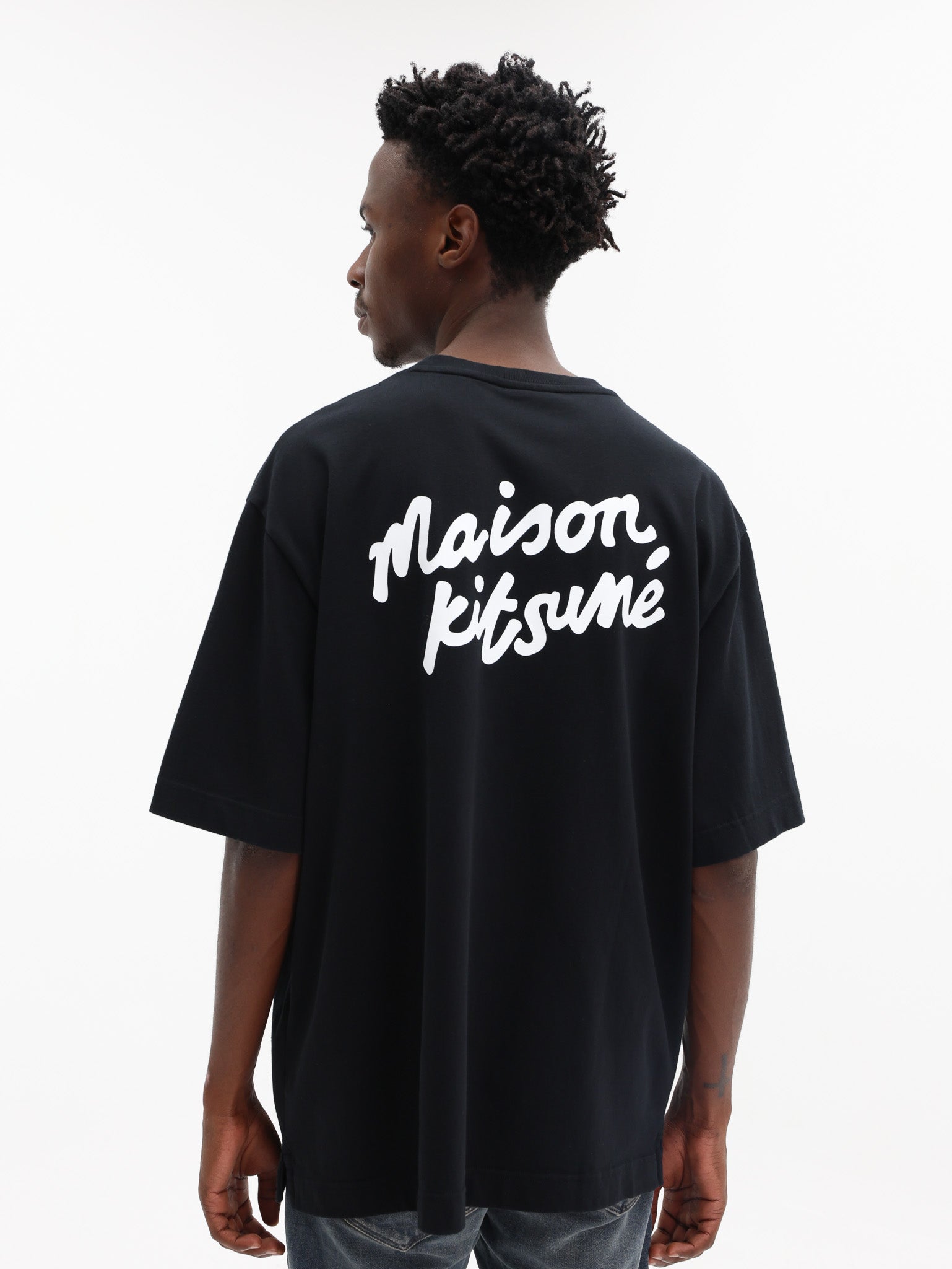 Maison Kitsune T-Shirt Handwriting Oversize Black-White