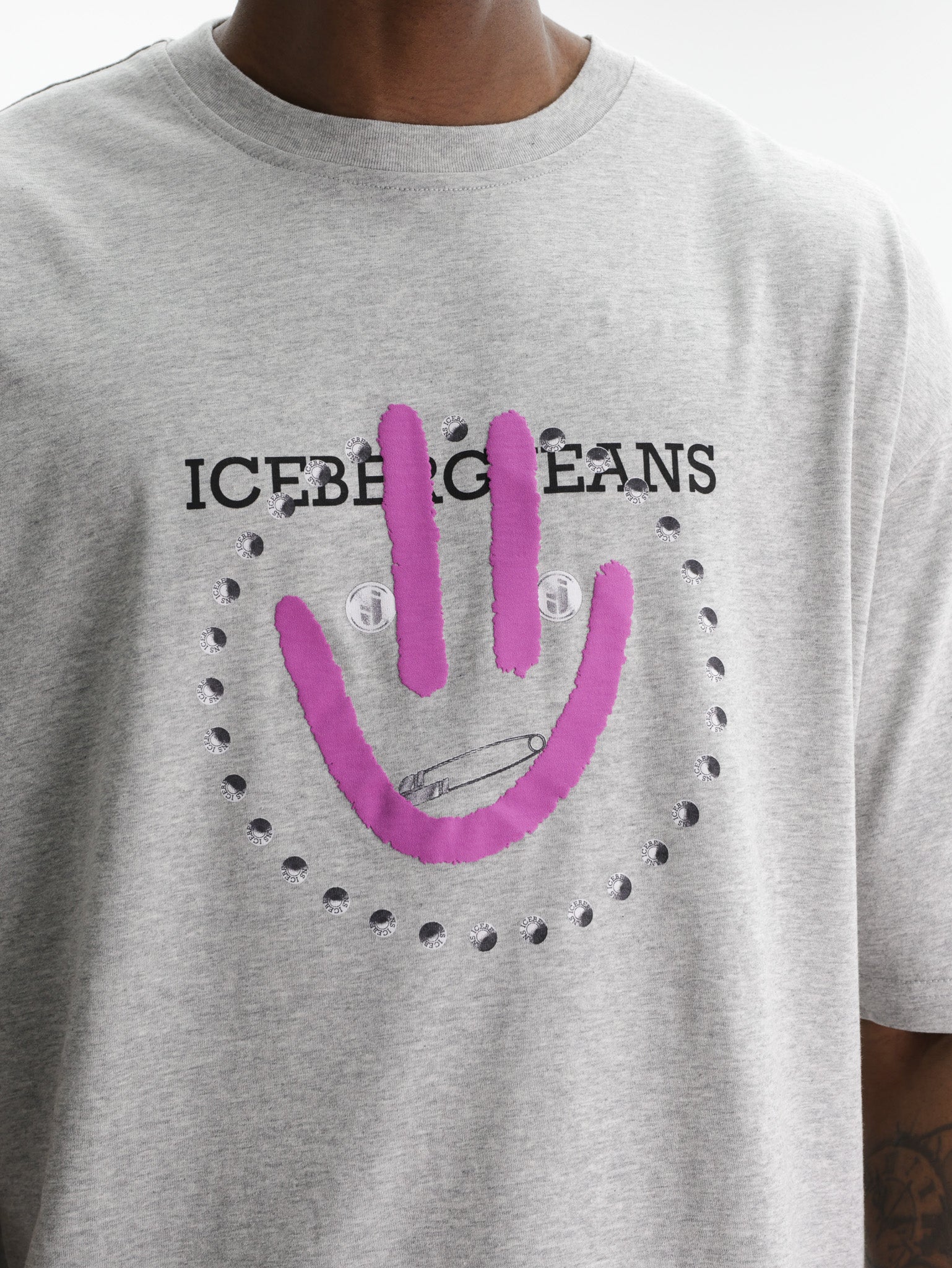 Iceberg Jeans T-Shirt Purple Smiley Print Grey