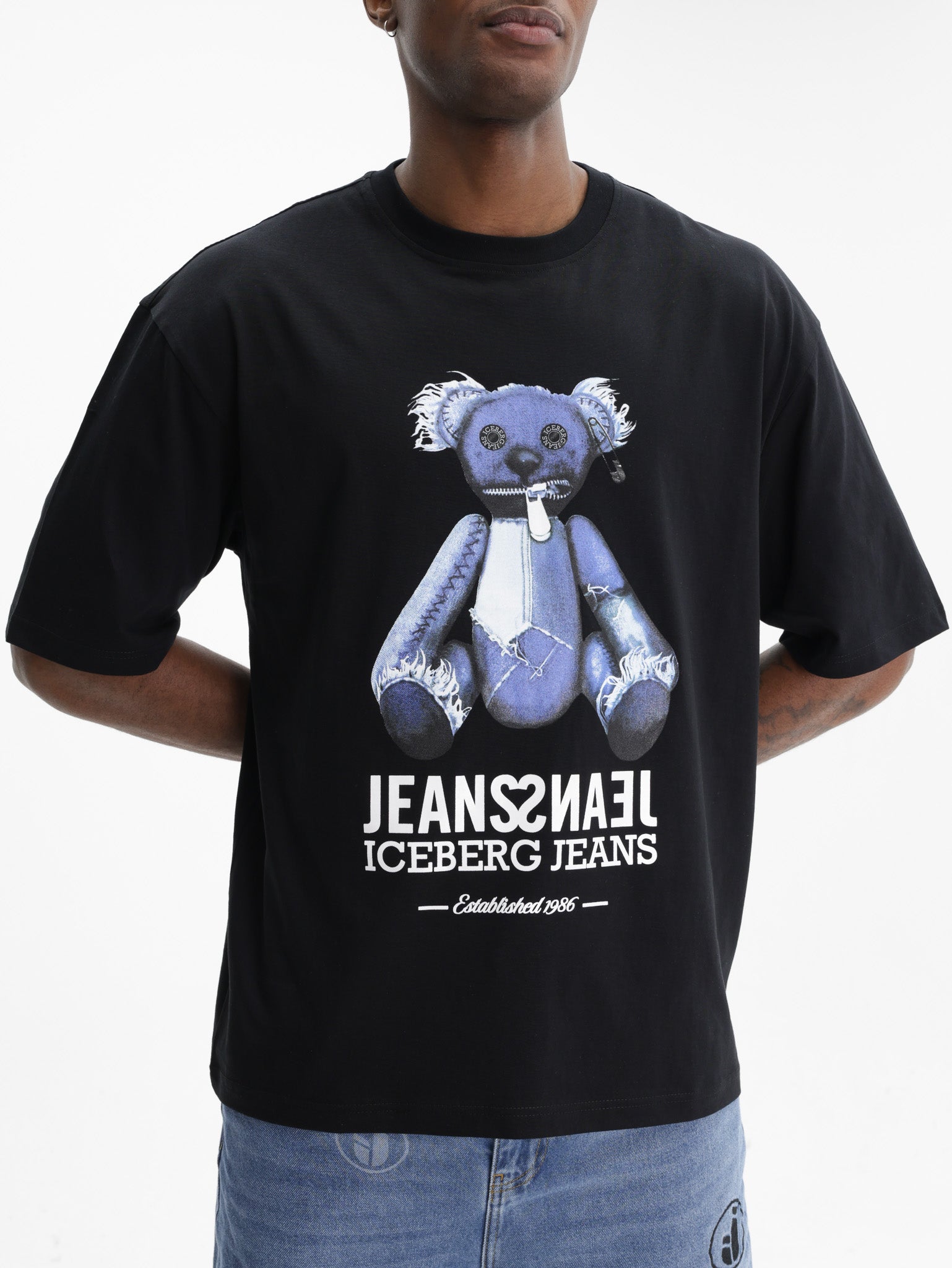 Iceberg Jeans T-Shirt Teddy Print Black