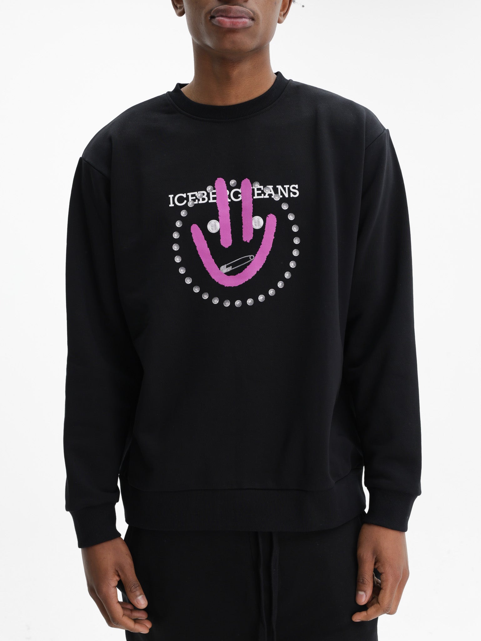 Iceberg Jeans Sweater Pruple Smiley Print Black