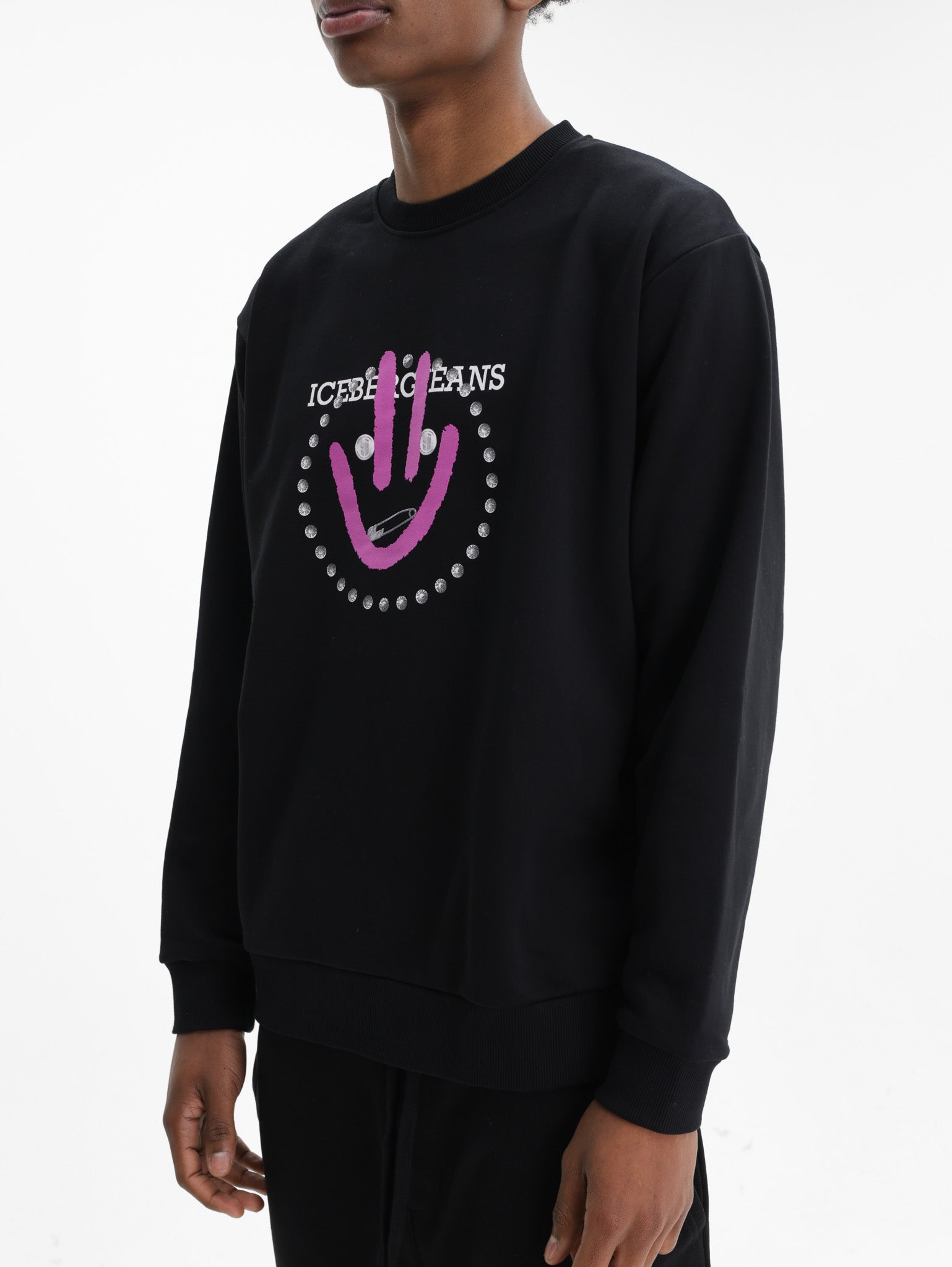 Iceberg Jeans Sweater Pruple Smiley Print Black