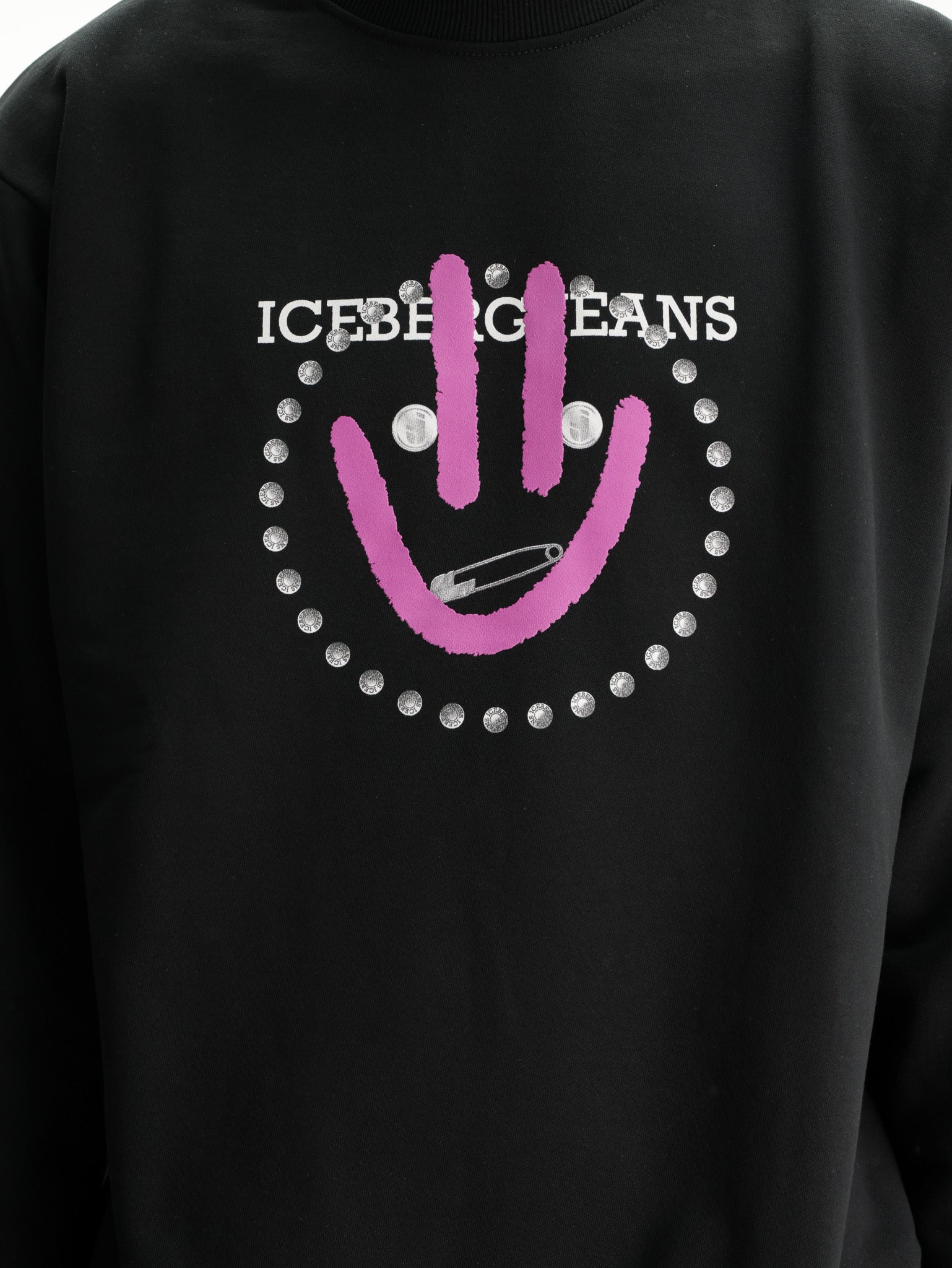 Iceberg Jeans Sweater Pruple Smiley Print Black