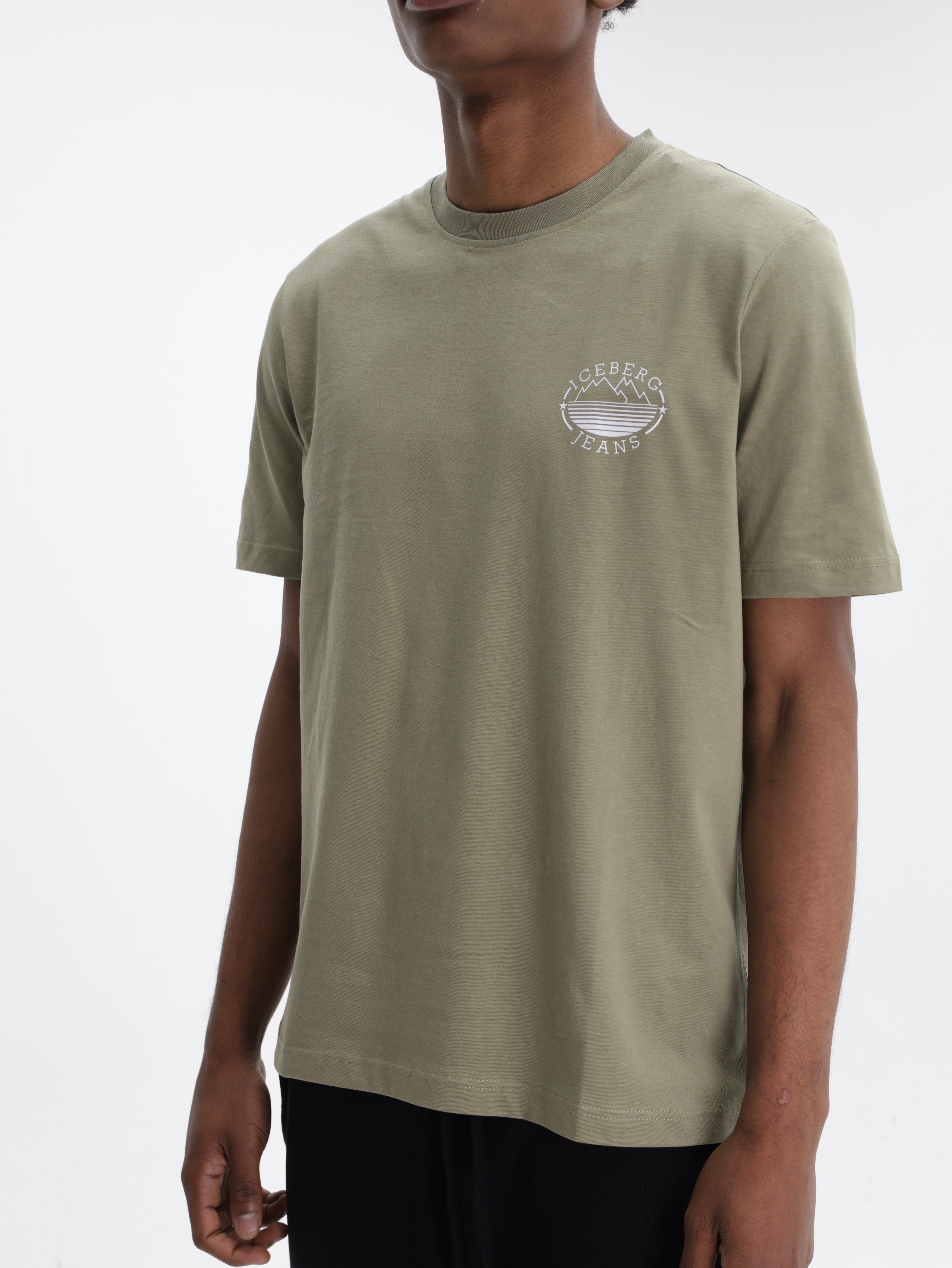 Iceberg Jeans T-Shirt Mountain Logo Print Sage