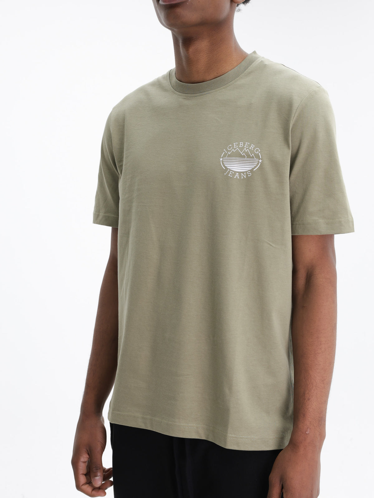 Iceberg Jeans T-Shirt Mountain Logo Print Sage