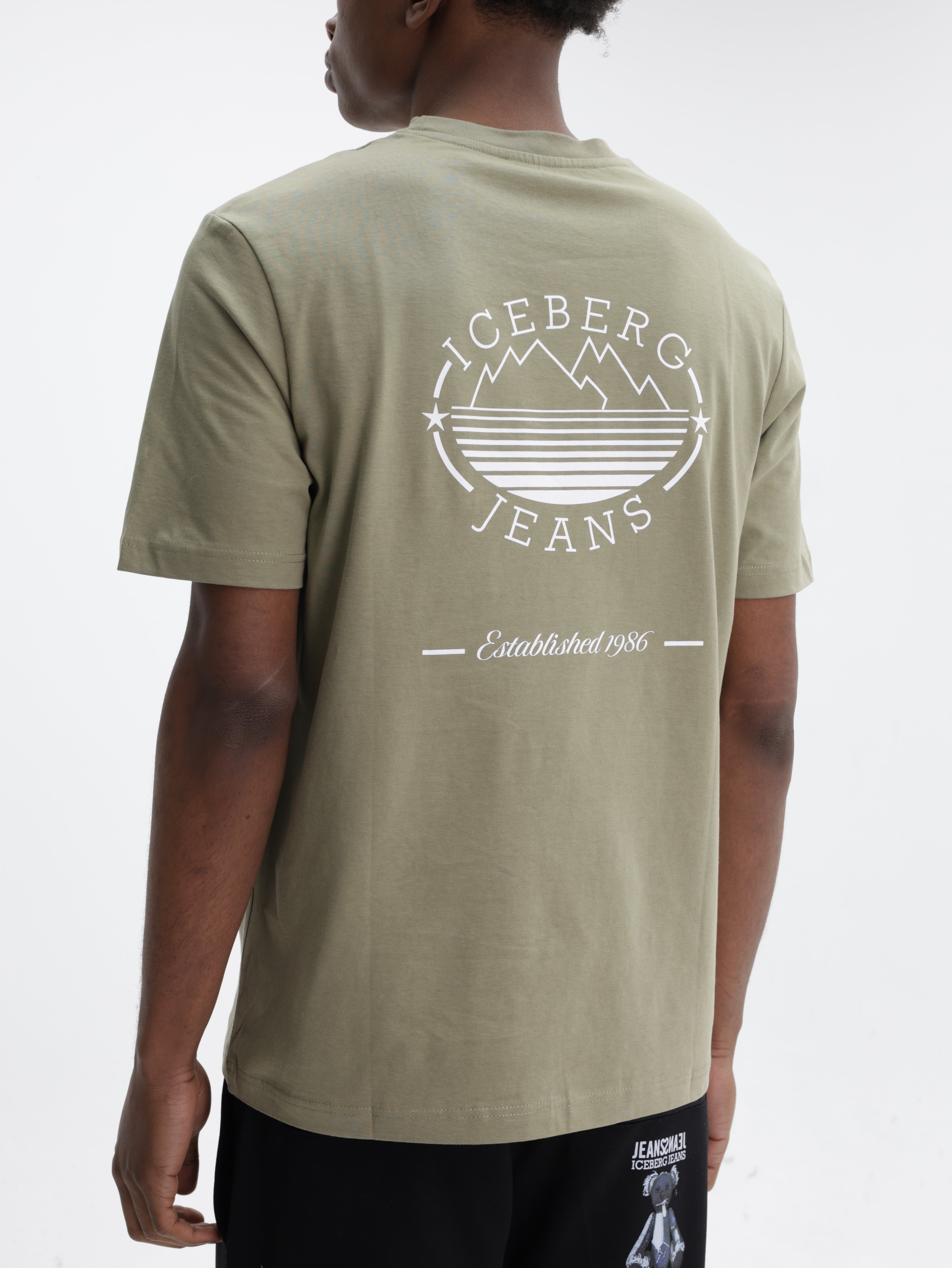 Iceberg Jeans T-Shirt Mountain Logo Print Sage