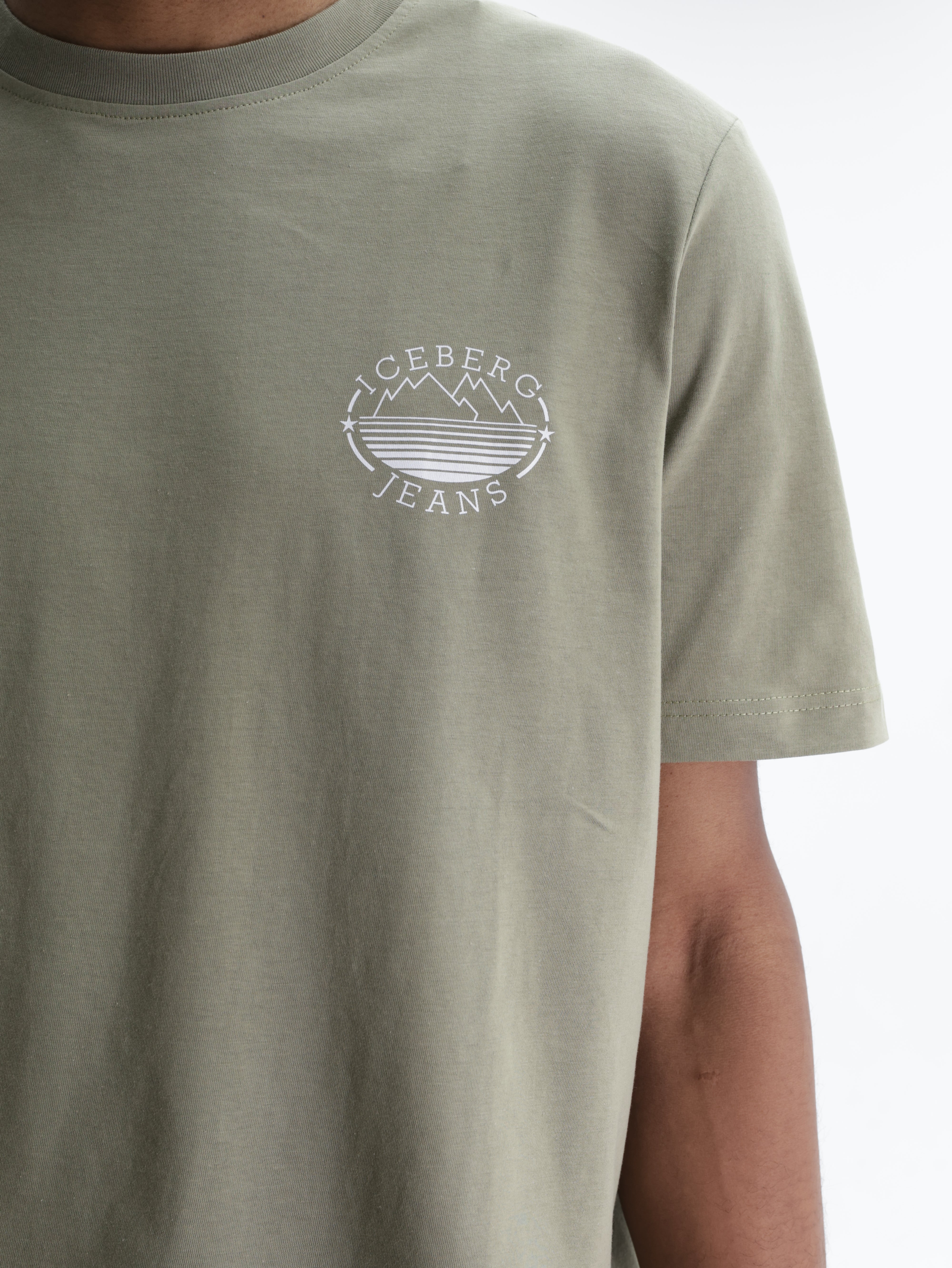 Iceberg Jeans T-Shirt Mountain Logo Print Sage