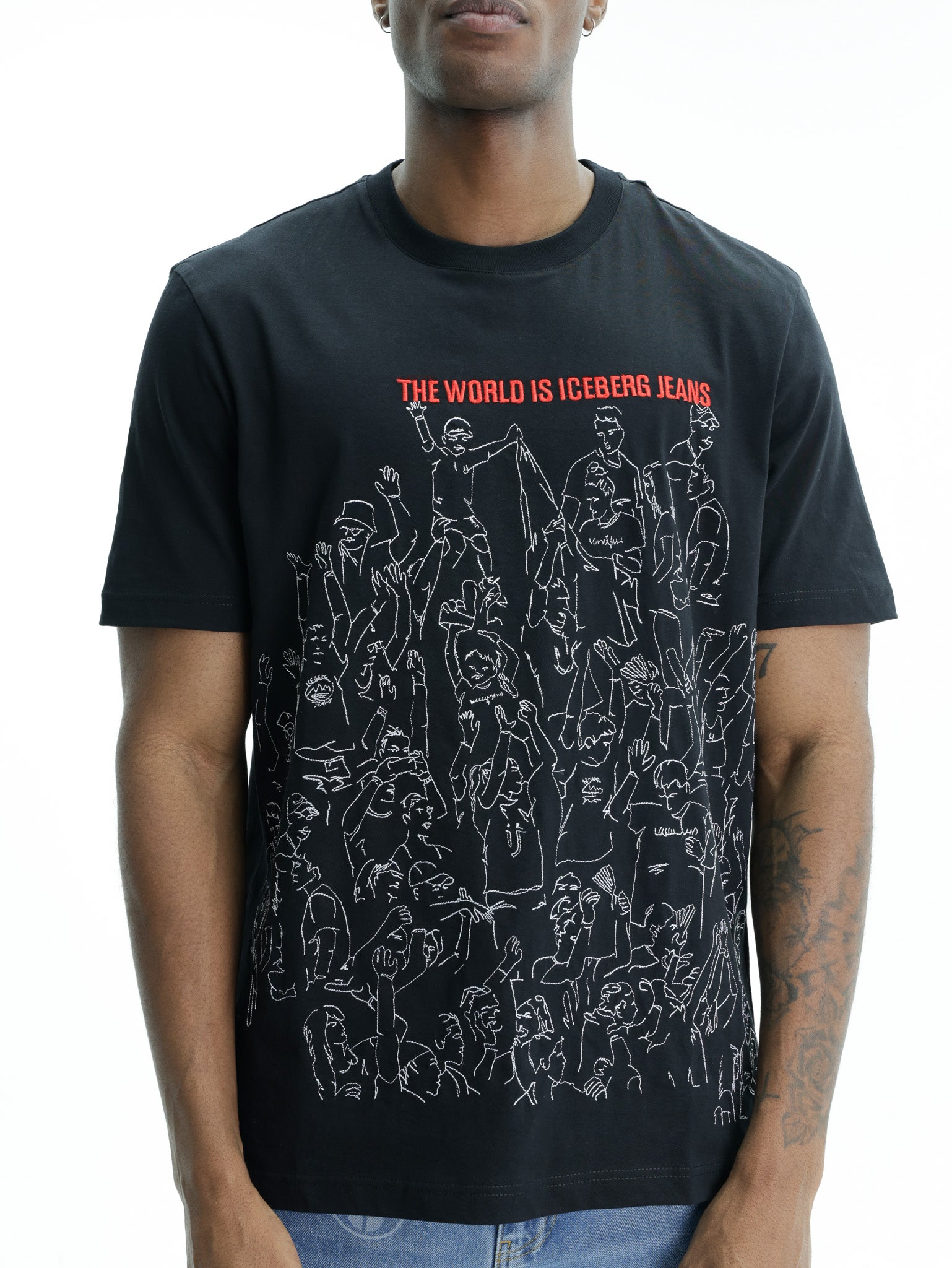 Iceberg Jeans T-Shirt People Ao Print  Black
