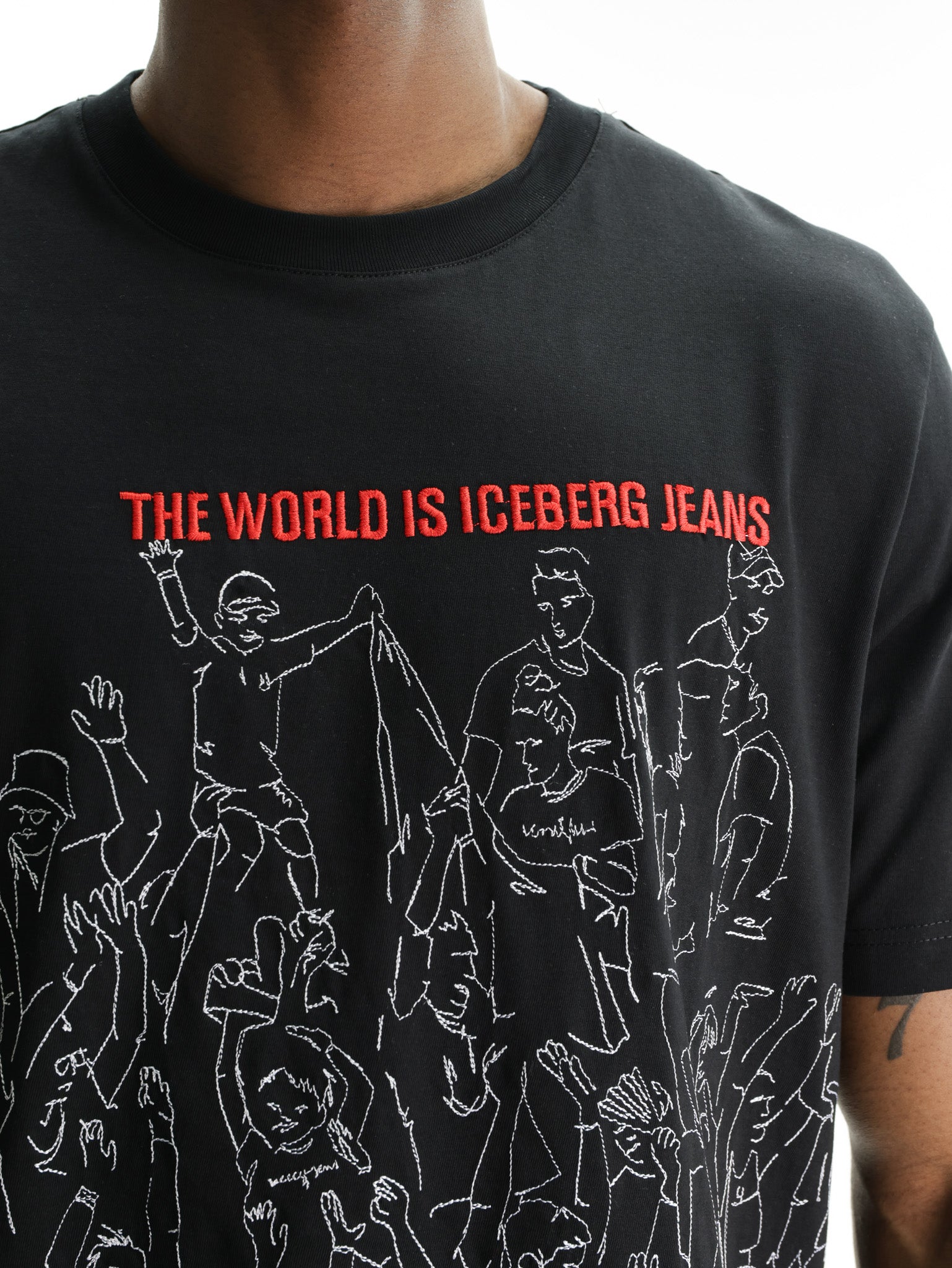 Iceberg Jeans T-Shirt People Ao Print  Black