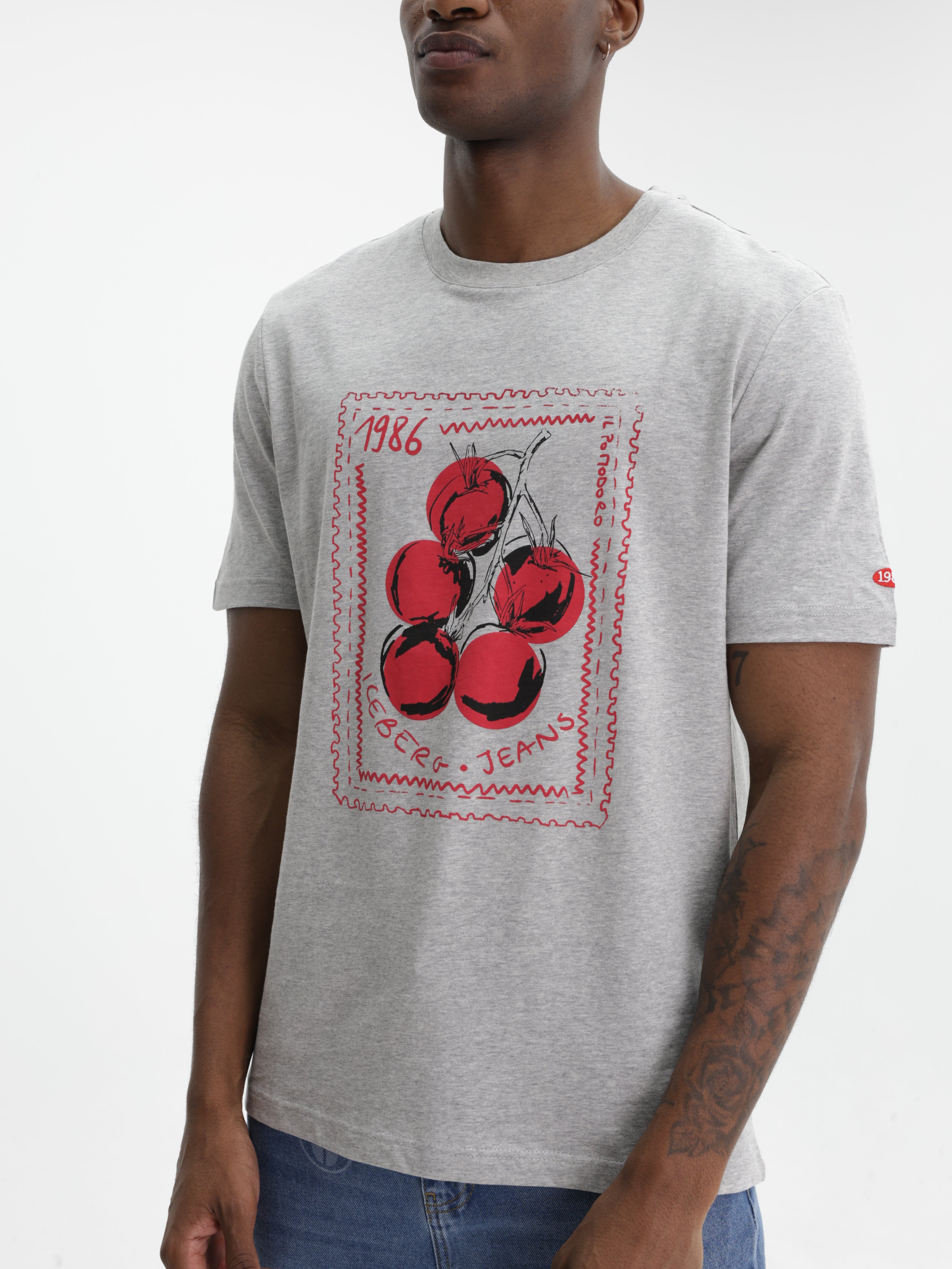 Iceberg Jeans T-Shirt Tomato 1986 Print Grey