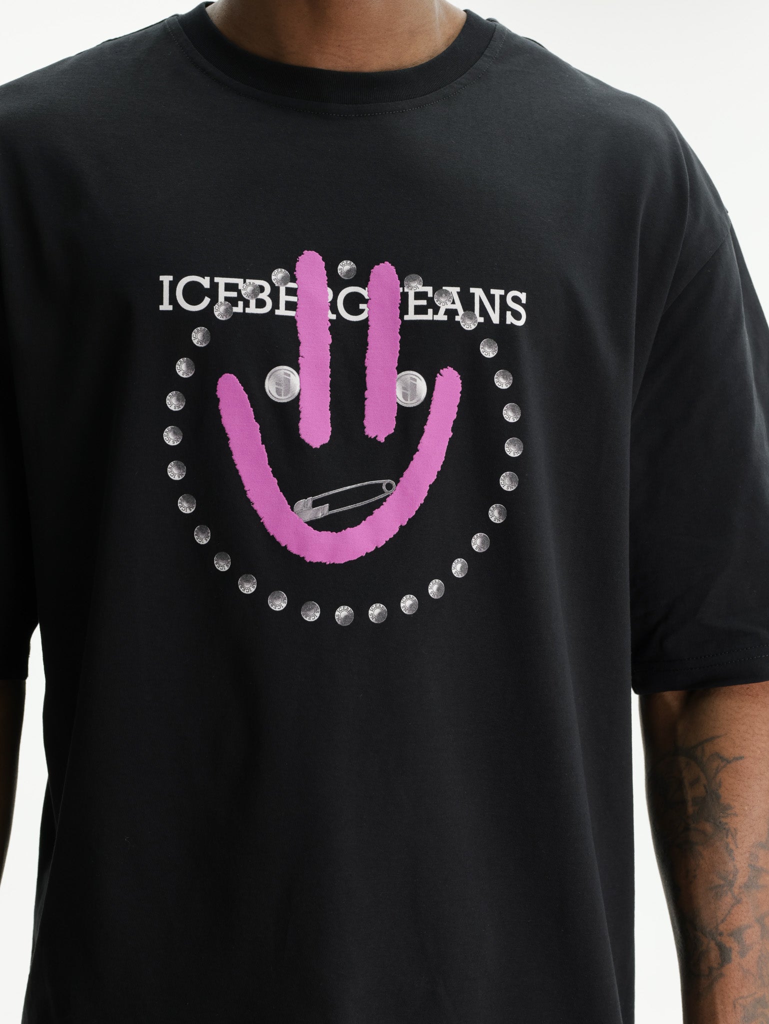Iceberg Jeans T-Shirt Purple Smiley Print Black