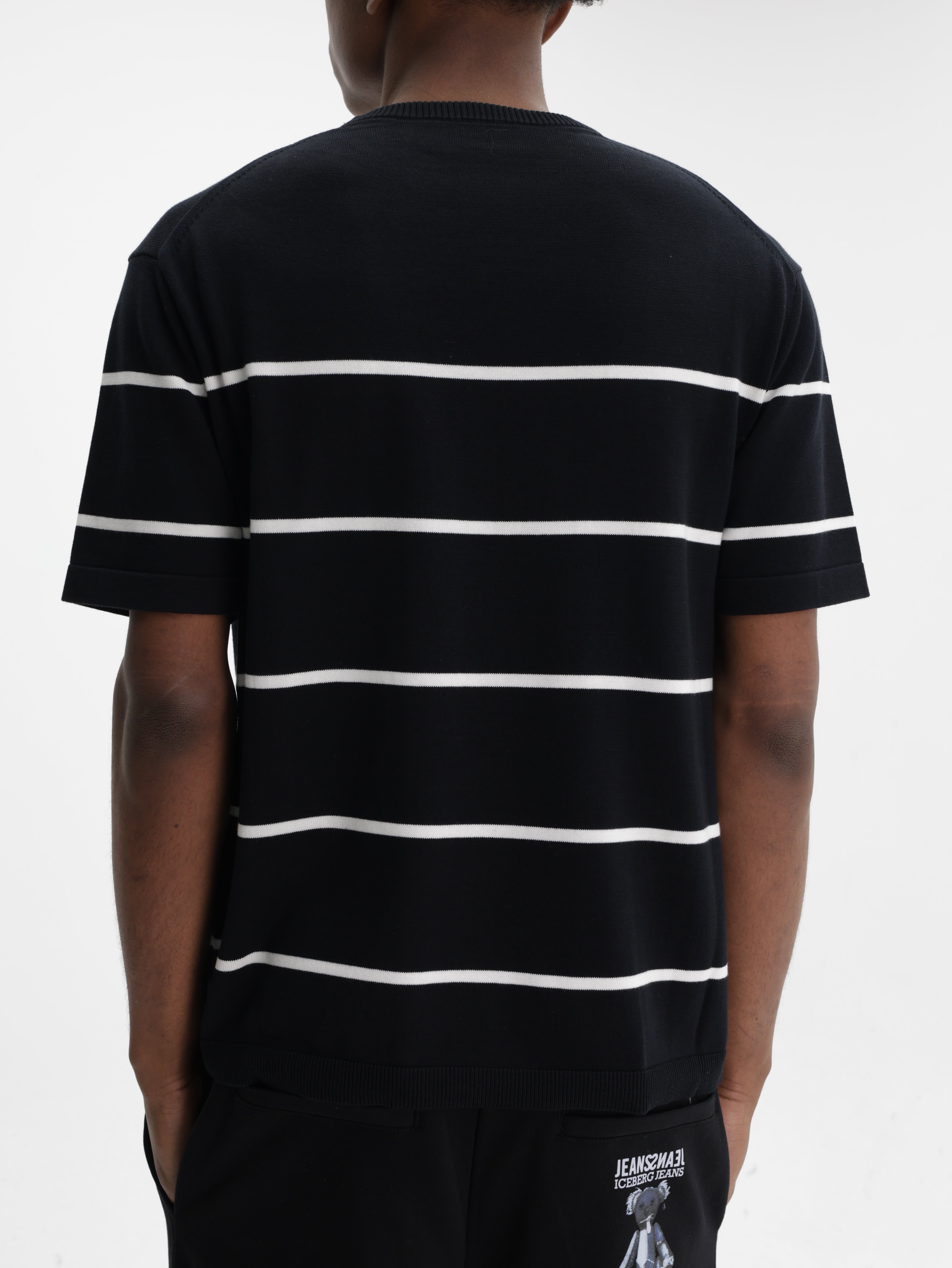 Iceberg Jeans T-Shirt Horiz White Stripe Black