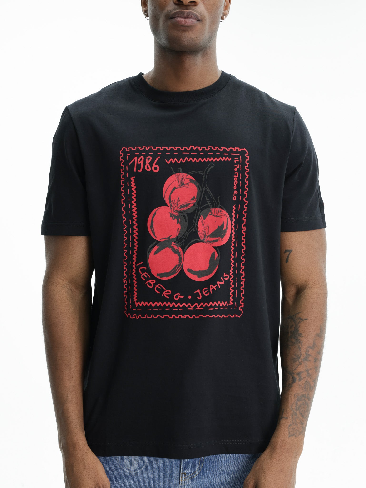 Iceberg Jeans T-Shirt Tomato 1986 Print Black