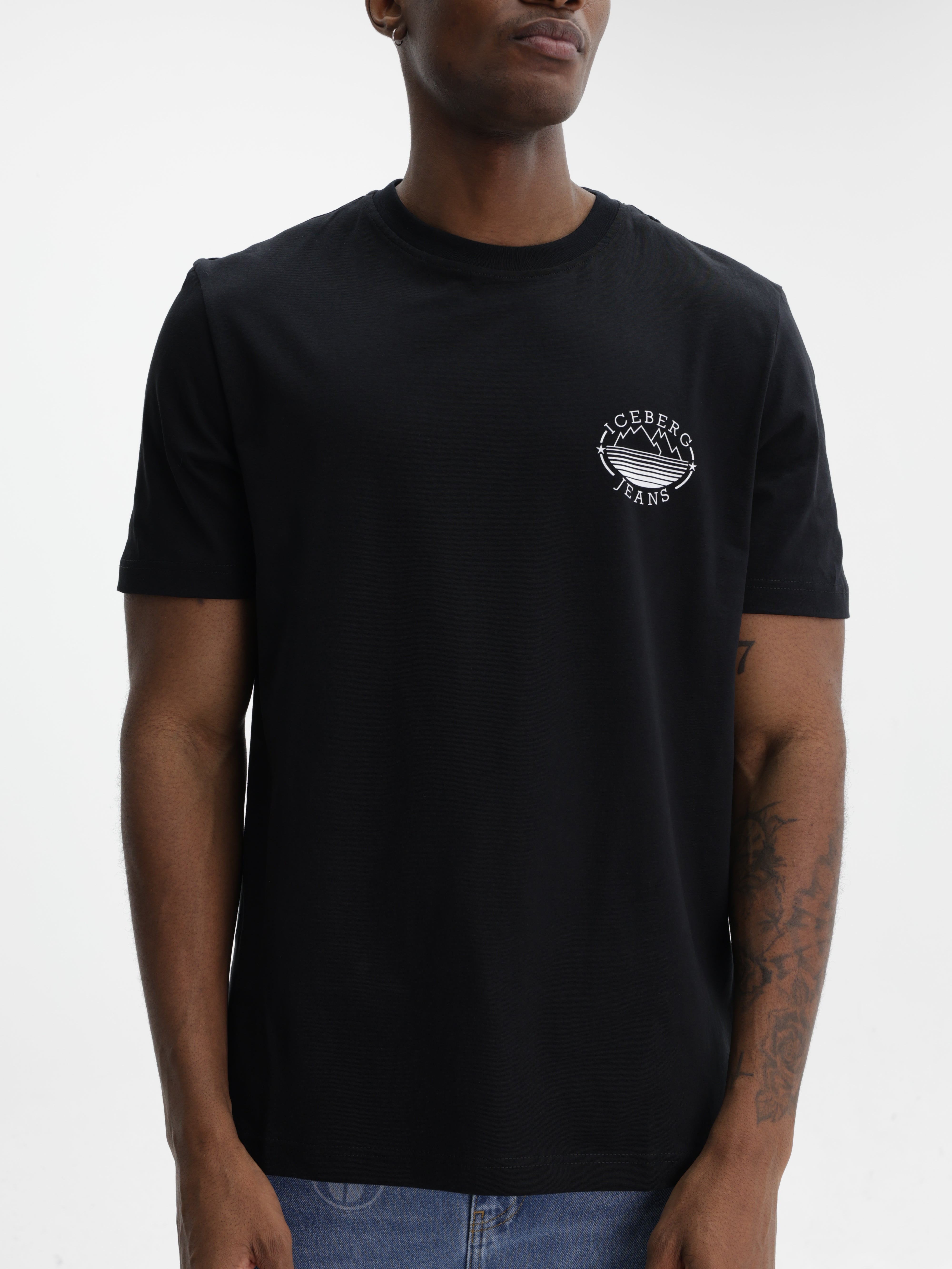 Iceberg Jeans T-Shirt Mountain Logo Print Black