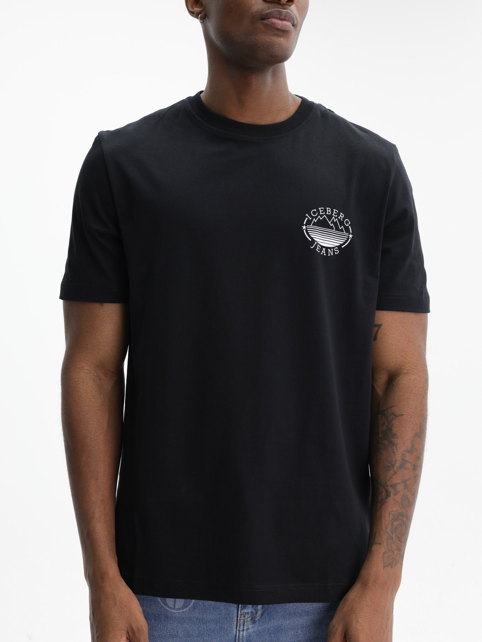 Iceberg Jeans T-Shirt Mountain Logo Print Black