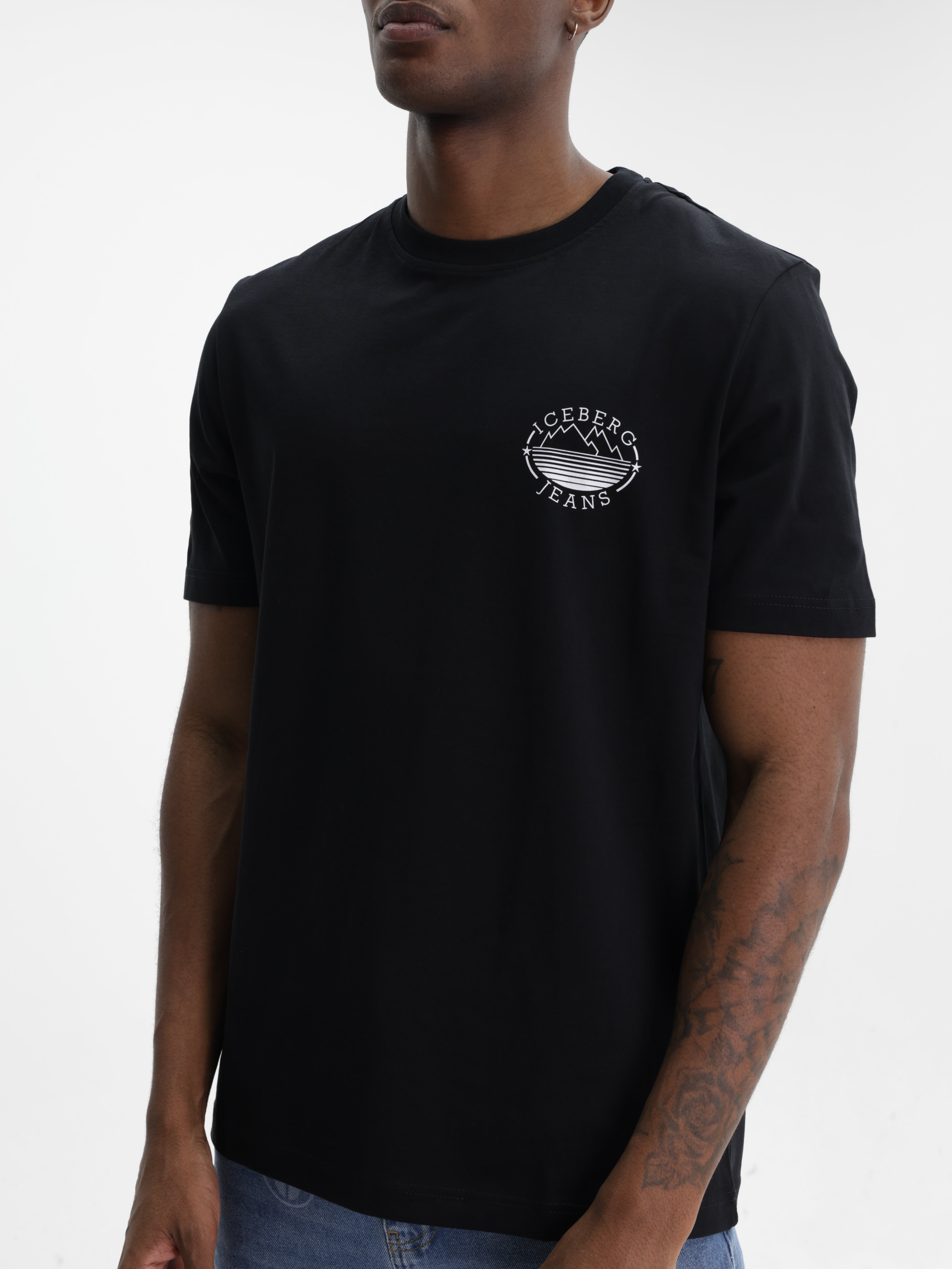 Iceberg Jeans T-Shirt Mountain Logo Print Black