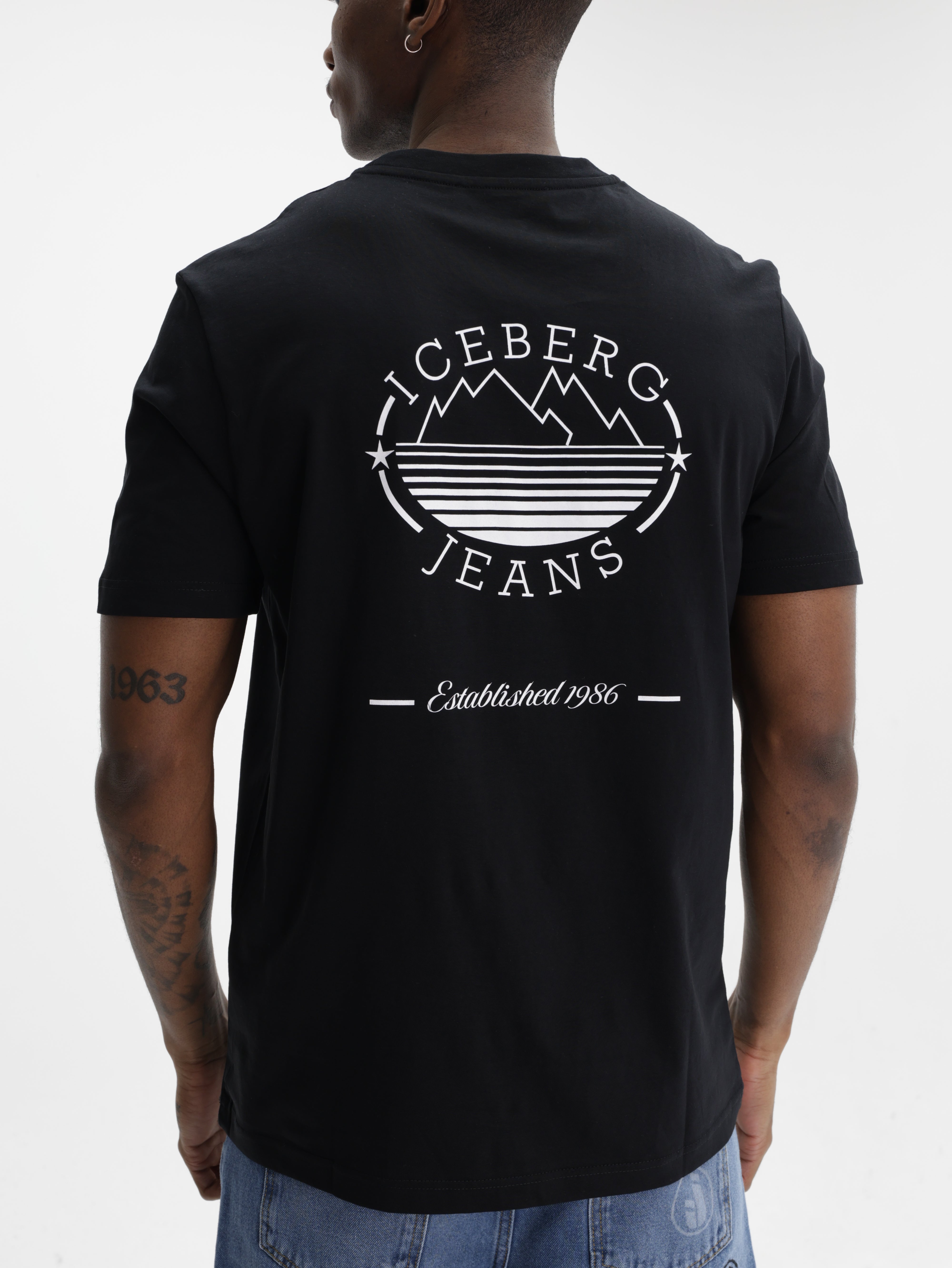 Iceberg Jeans T-Shirt Mountain Logo Print Black
