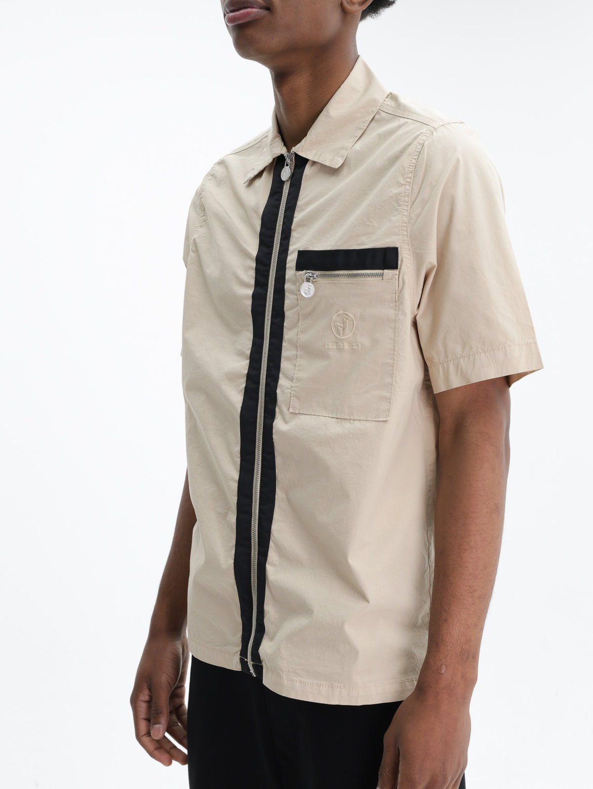 Iceberg Jeans Shirt Black Stripe Zip Cream