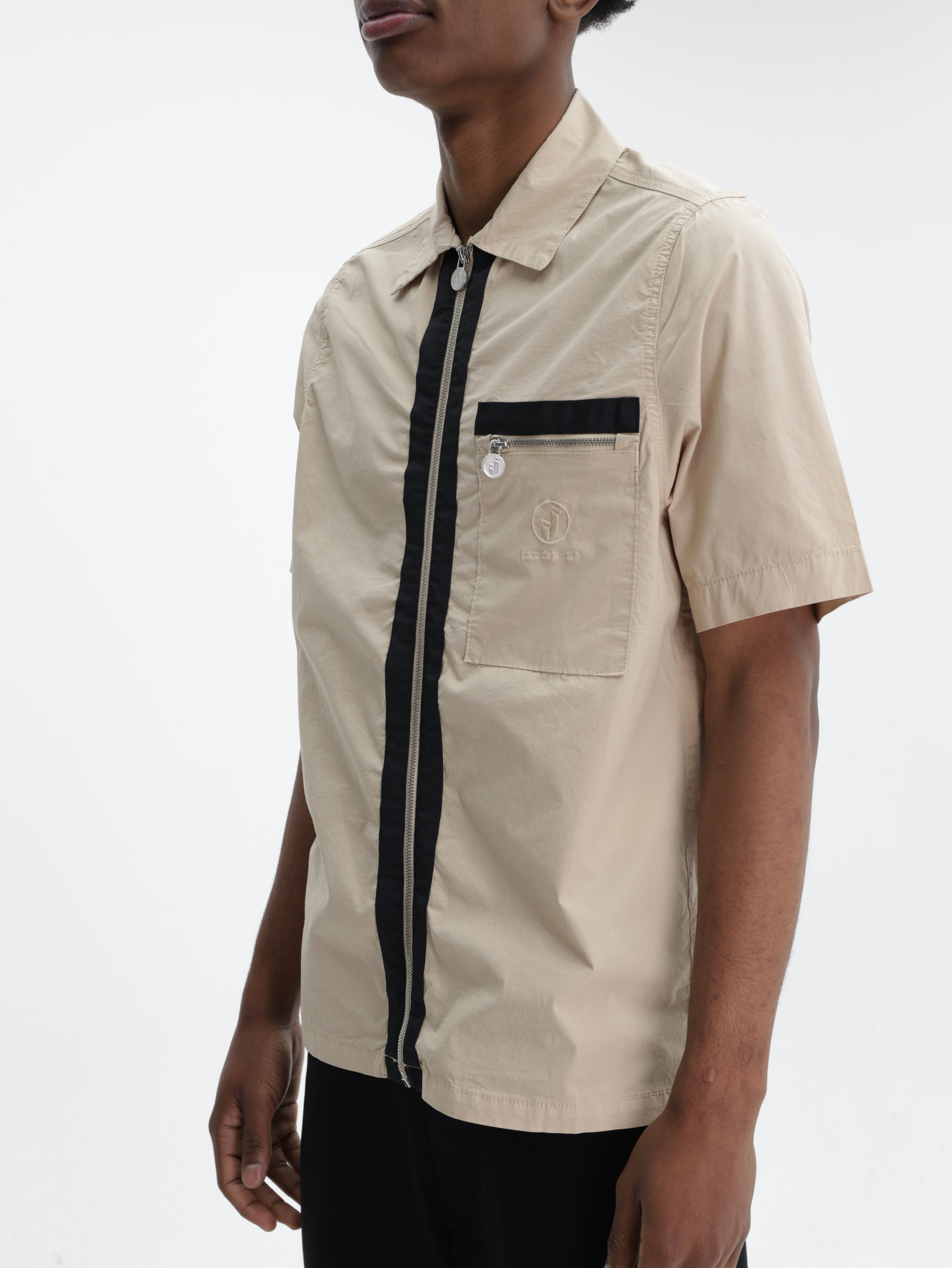 Iceberg Jeans Shirt Black Stripe Zip Cream