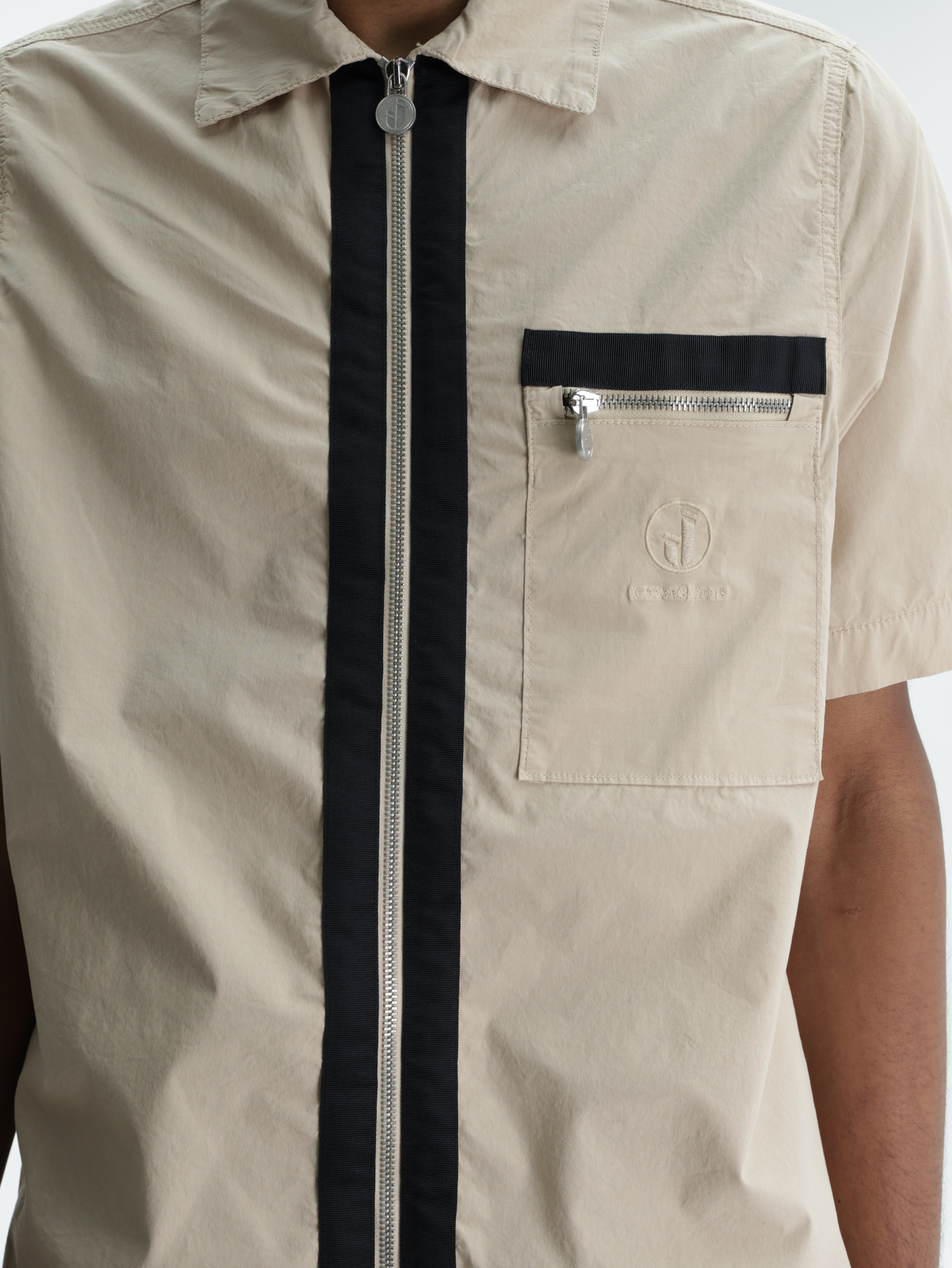 Iceberg Jeans Shirt Black Stripe Zip Cream
