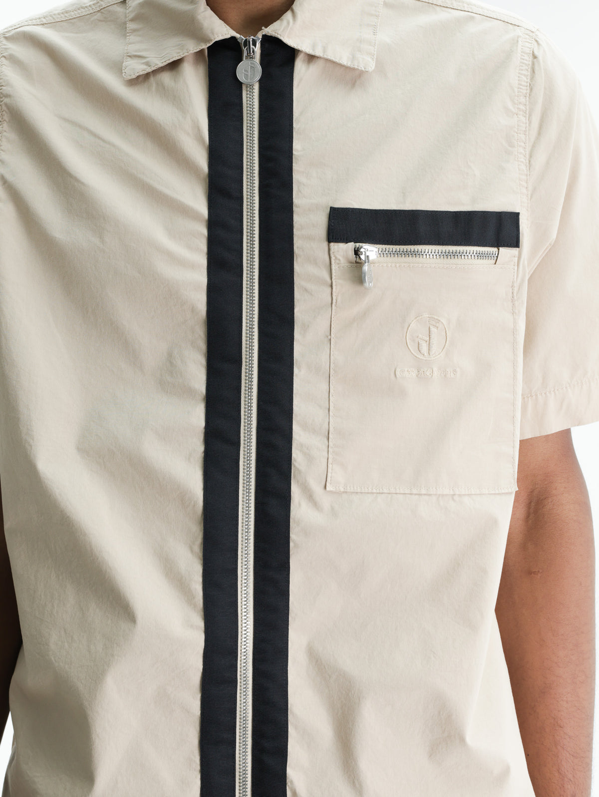 Iceberg Jeans Shirt Black Stripe Zip Cream