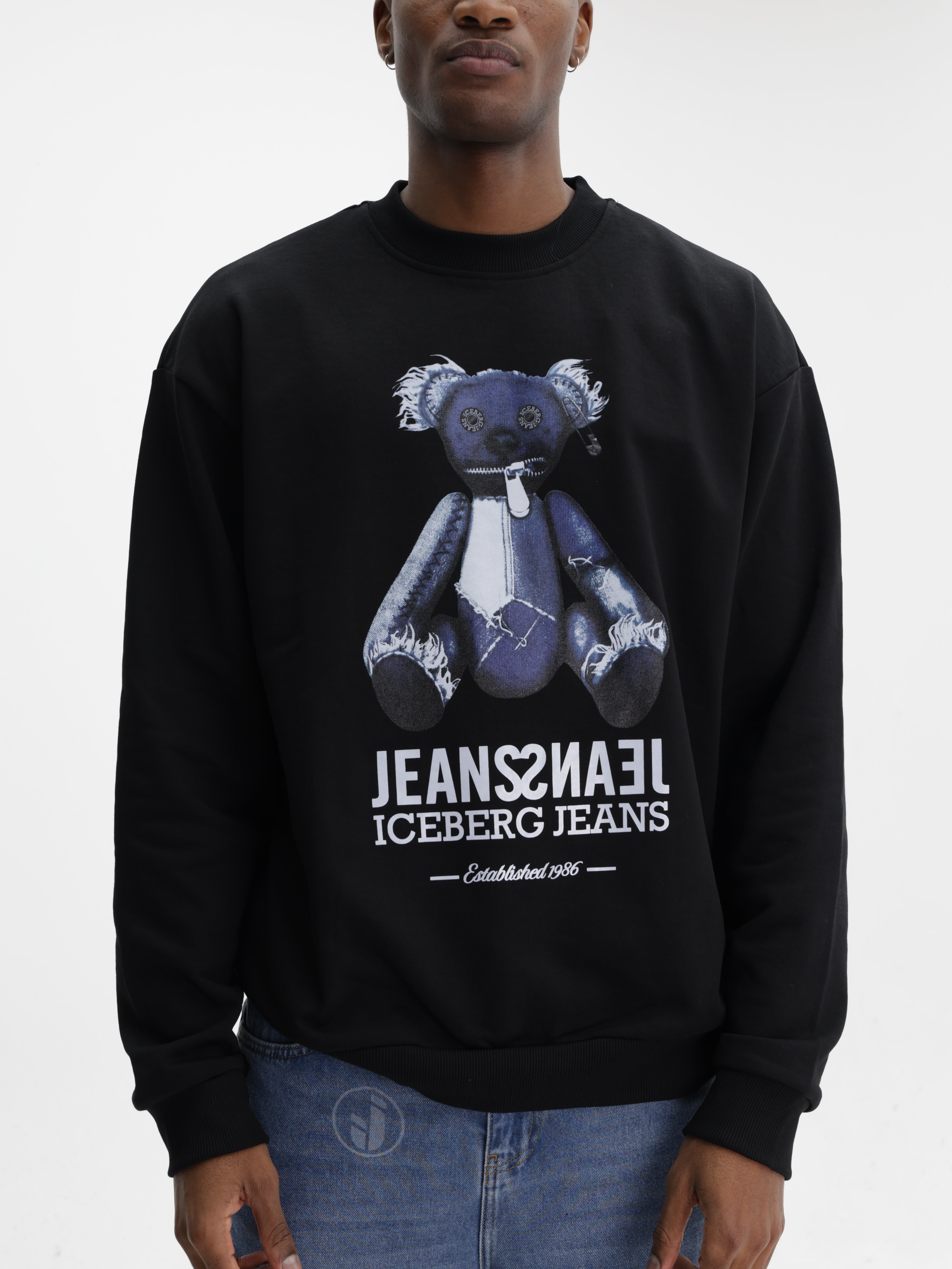 Iceberg Jeans Sweater Teddy Print Black