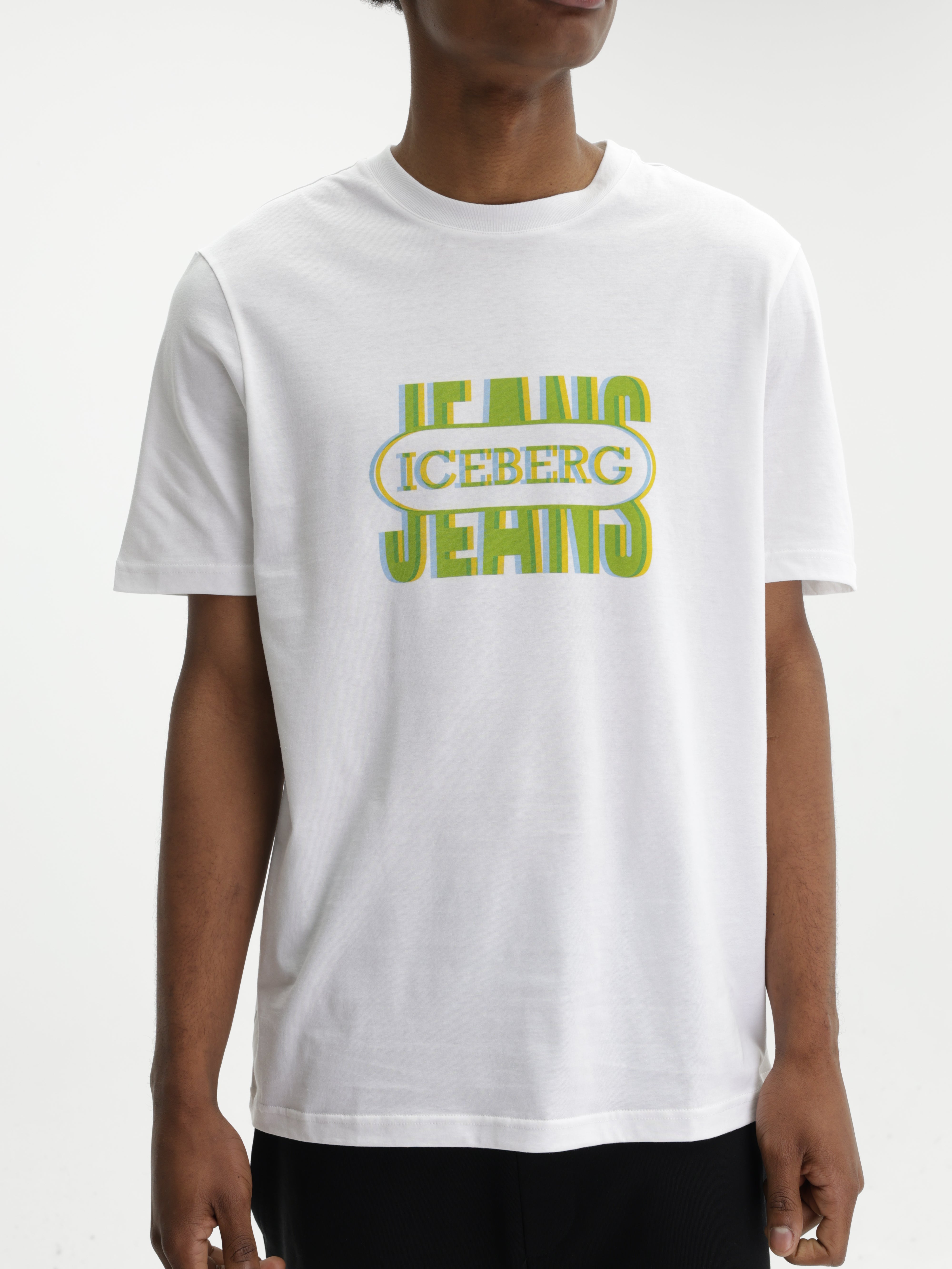 Iceberg Jeans T-Shirt Green Logo Print White