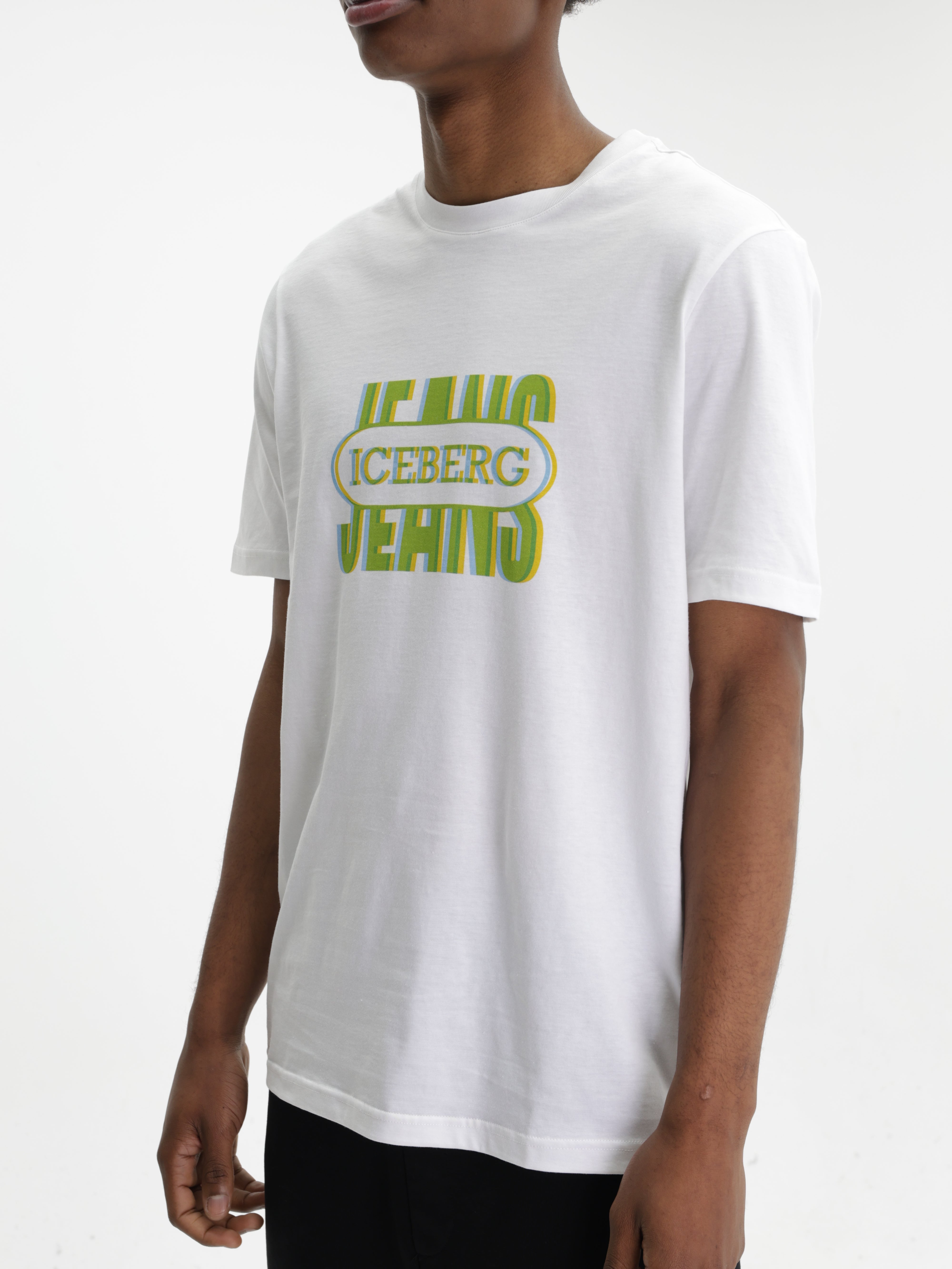 Iceberg Jeans T-Shirt Green Logo Print White