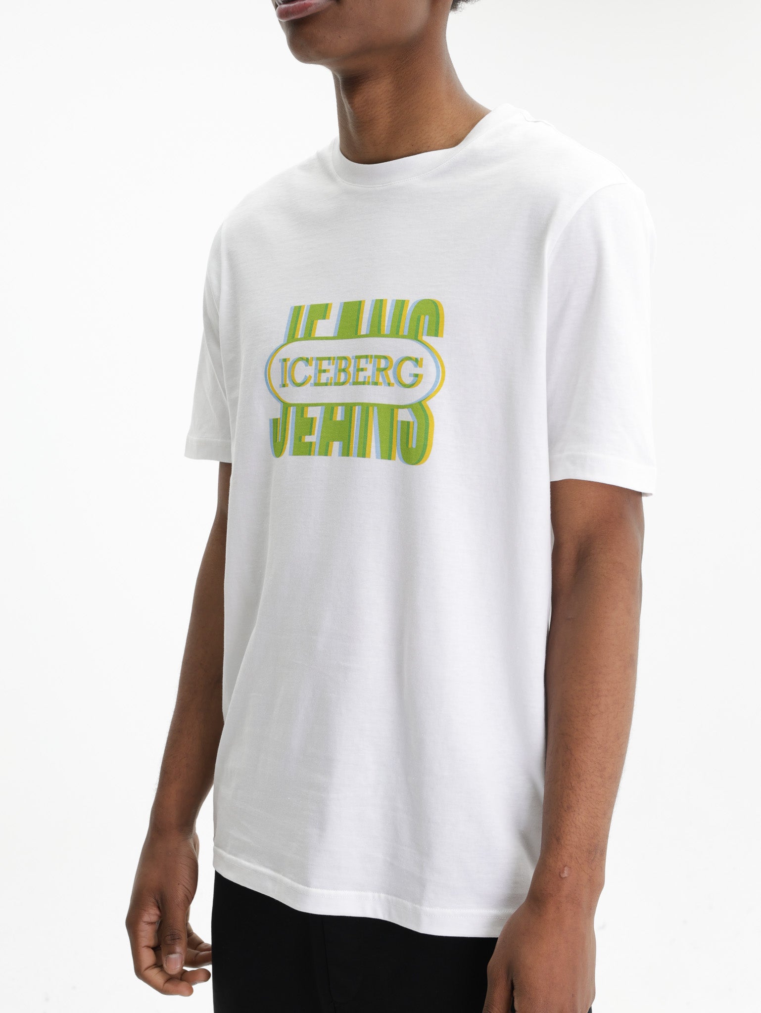 Iceberg Jeans T-Shirt Green Logo Print White
