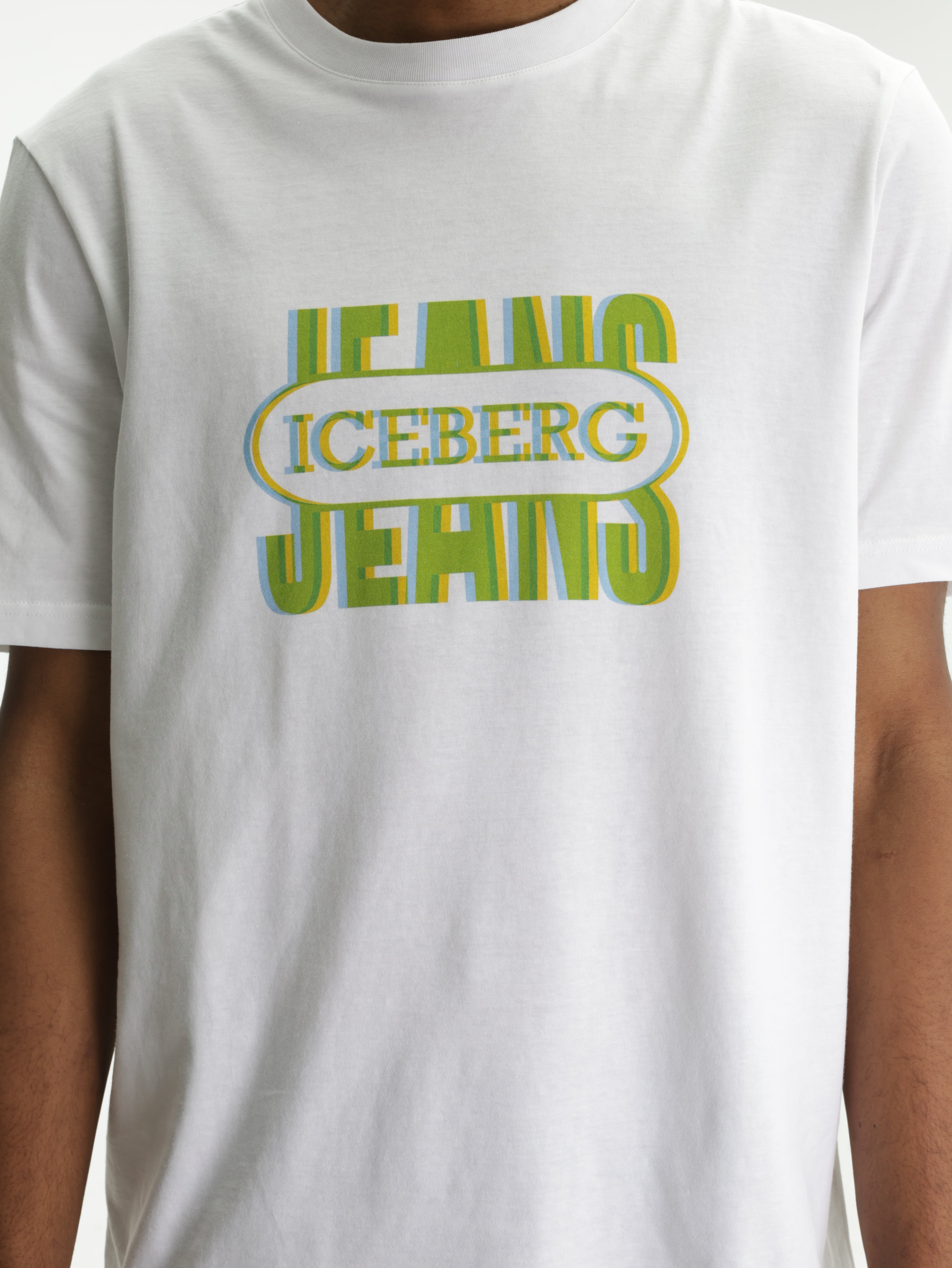 Iceberg Jeans T-Shirt Green Logo Print White