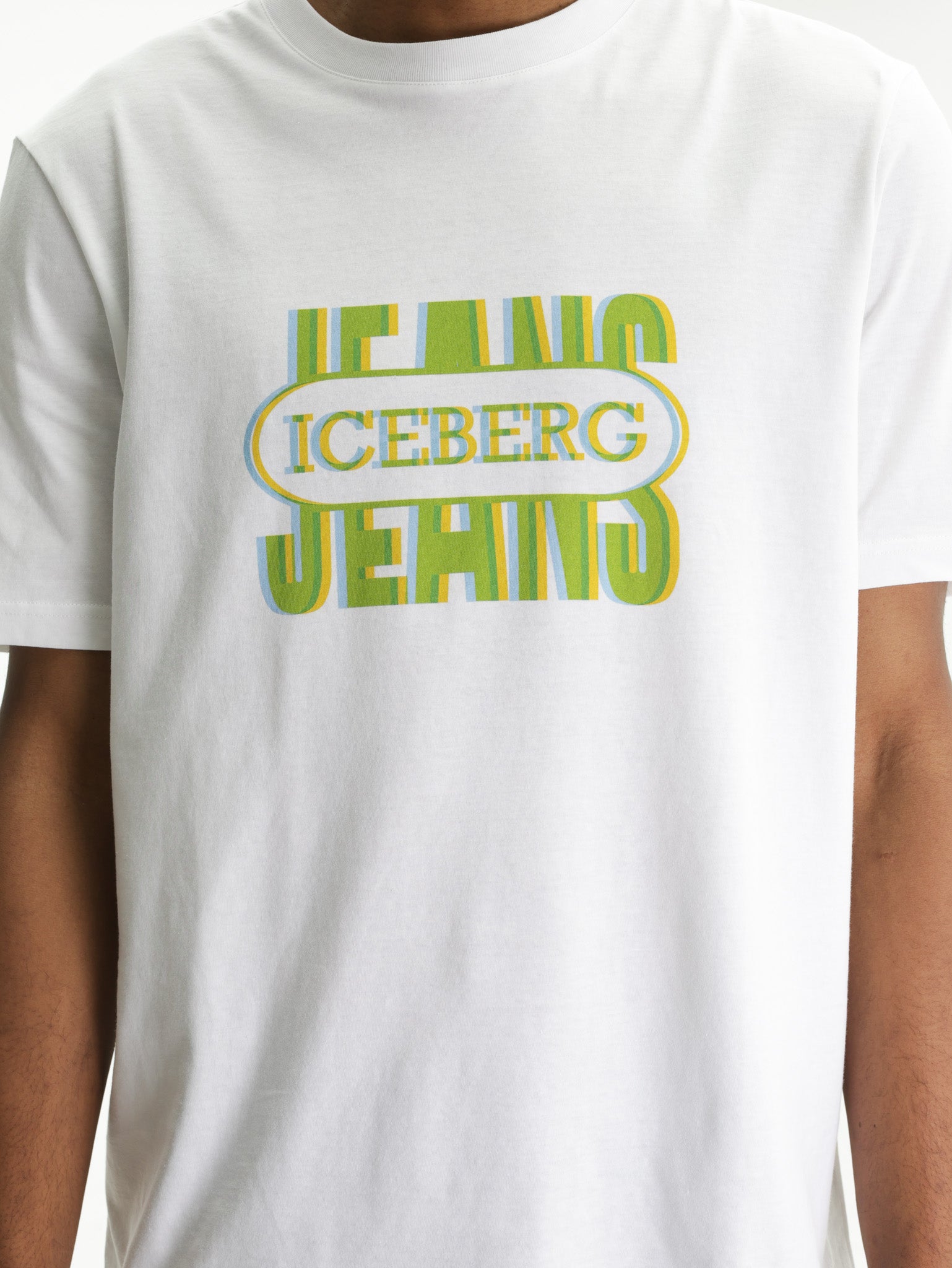 Iceberg Jeans T-Shirt Green Logo Print White