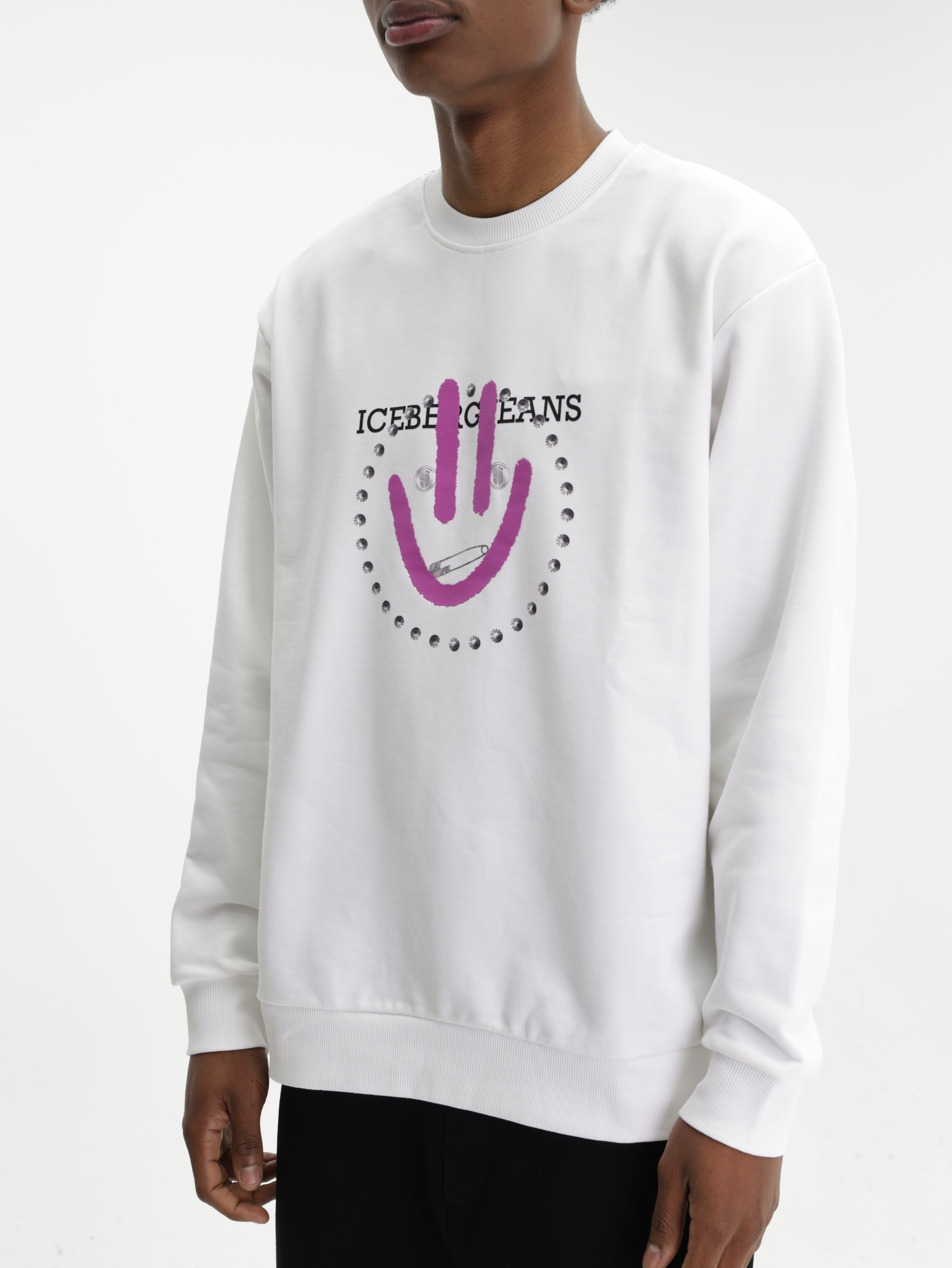 Iceberg Jeans Sweater Pruple Smiley Print White