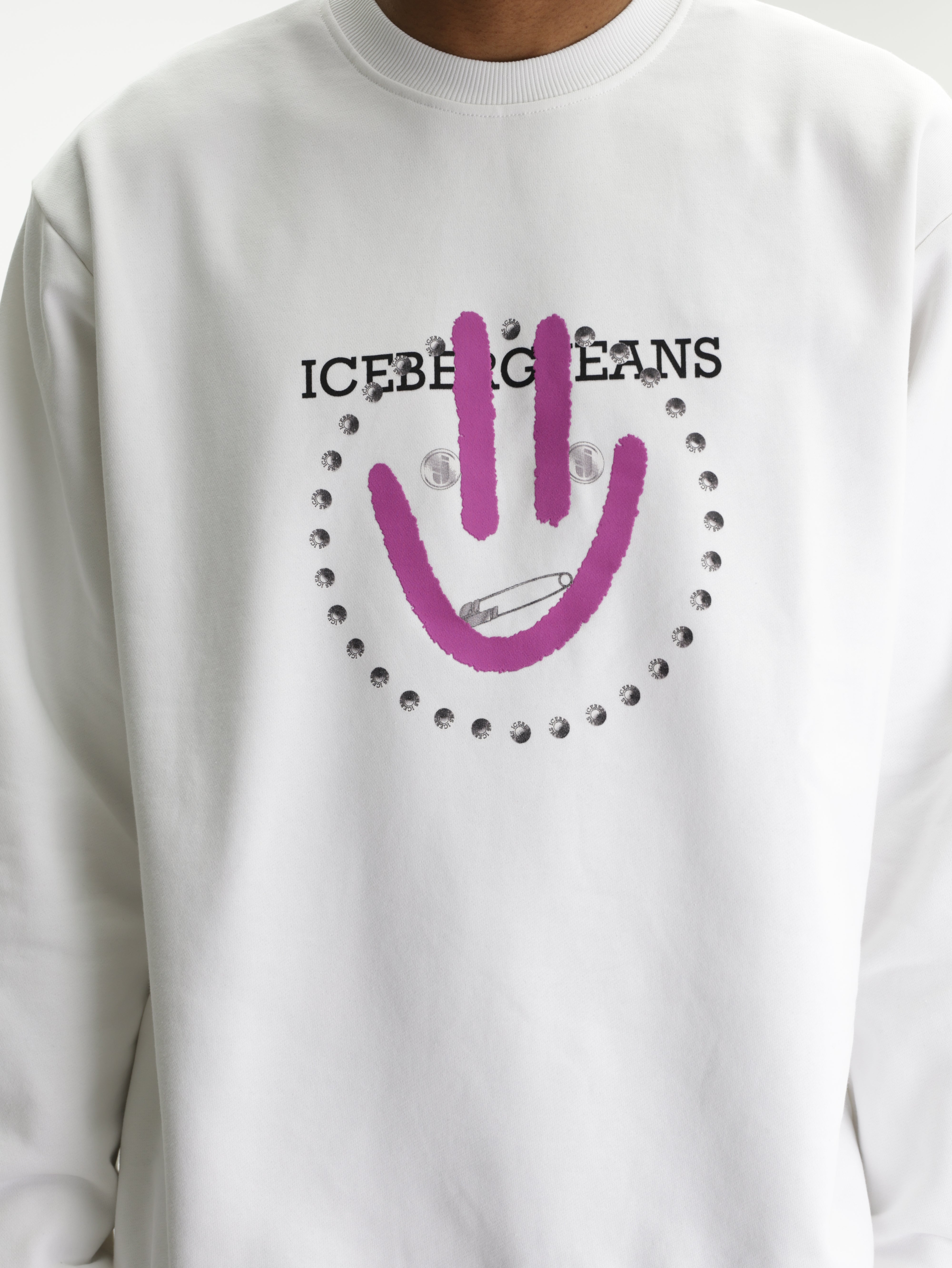 Iceberg Jeans Sweater Pruple Smiley Print White