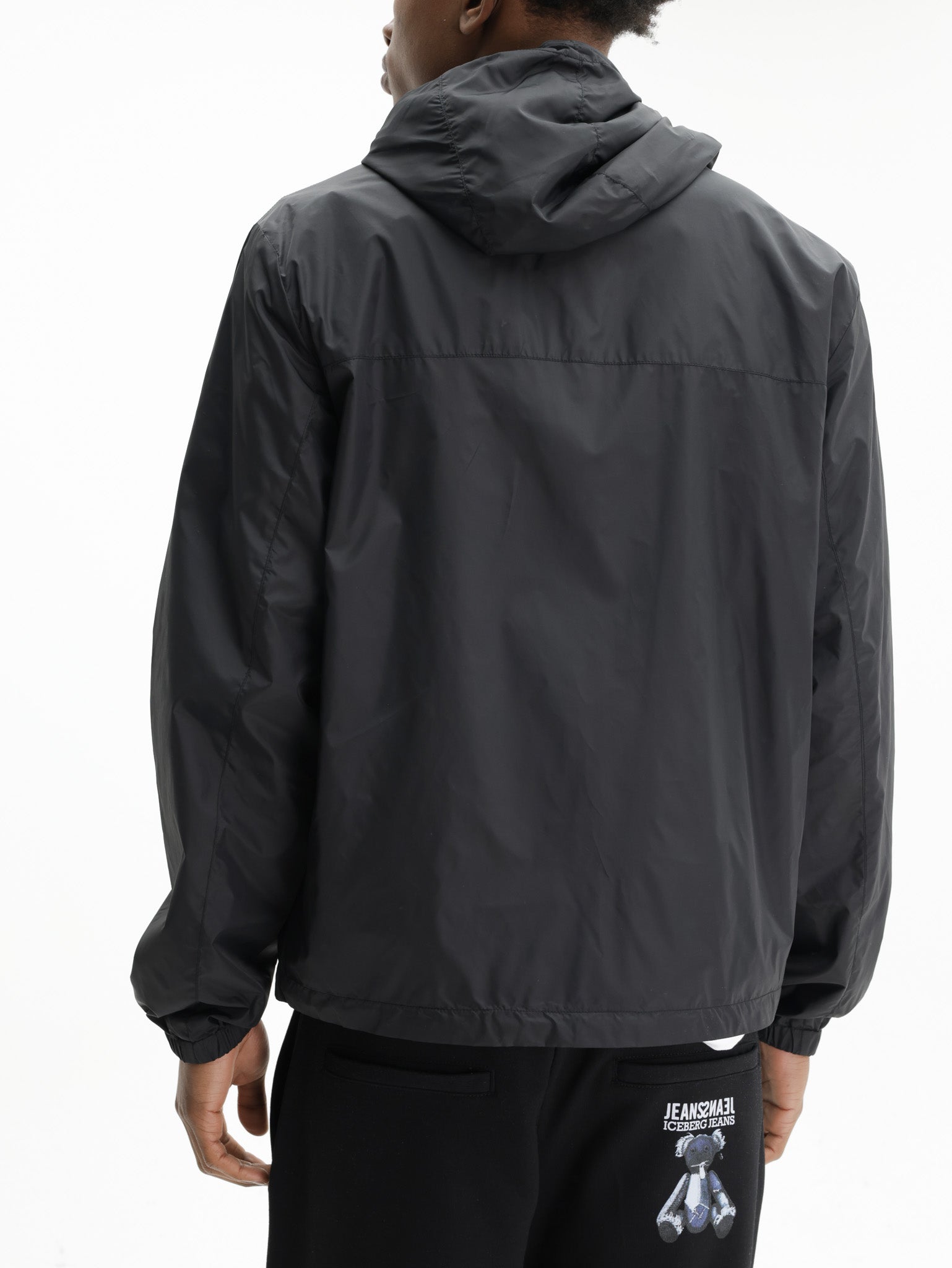 Iceberg Jeans Jacket Hooded Silver Zip Black