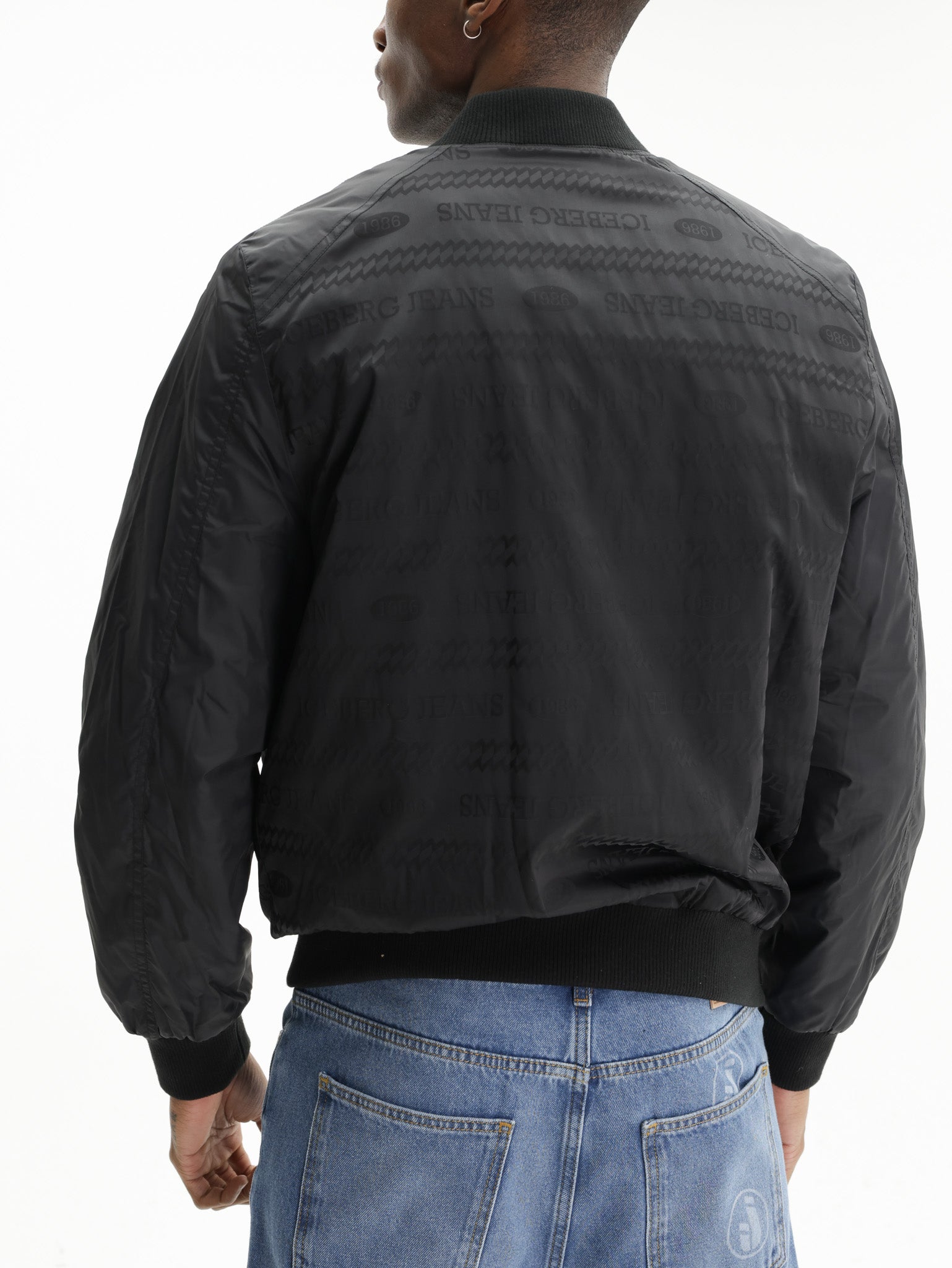 Iceberg Jeans Jacket Silver Zip Cuffed  Black