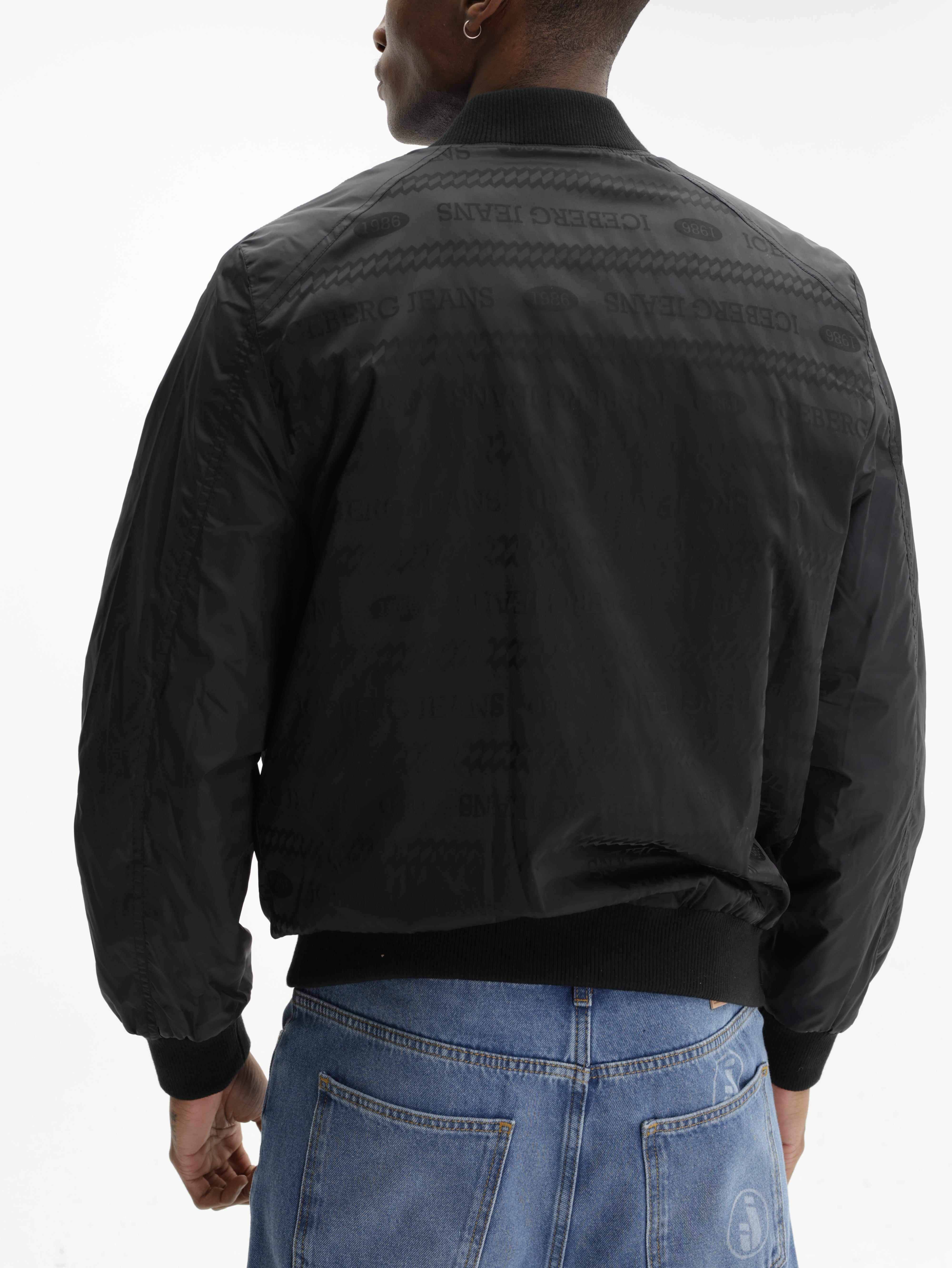 Iceberg Jeans Jacket Silver Zip Cuffed  Black