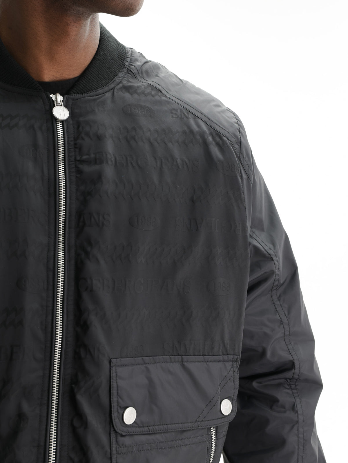 Iceberg Jeans Jacket Silver Zip Cuffed  Black