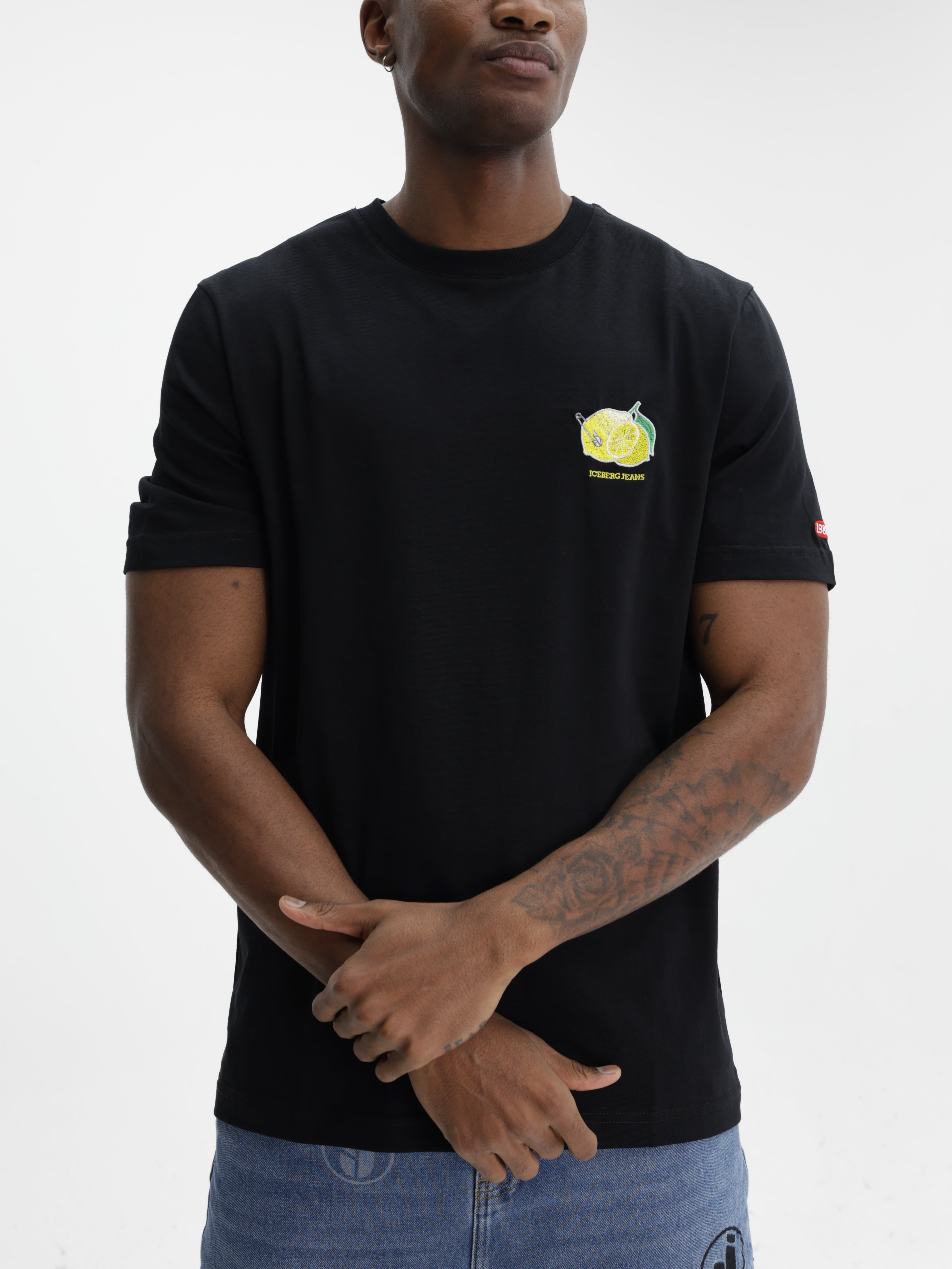Iceberg Jeans T-Shirt Lemon Logo Print Black