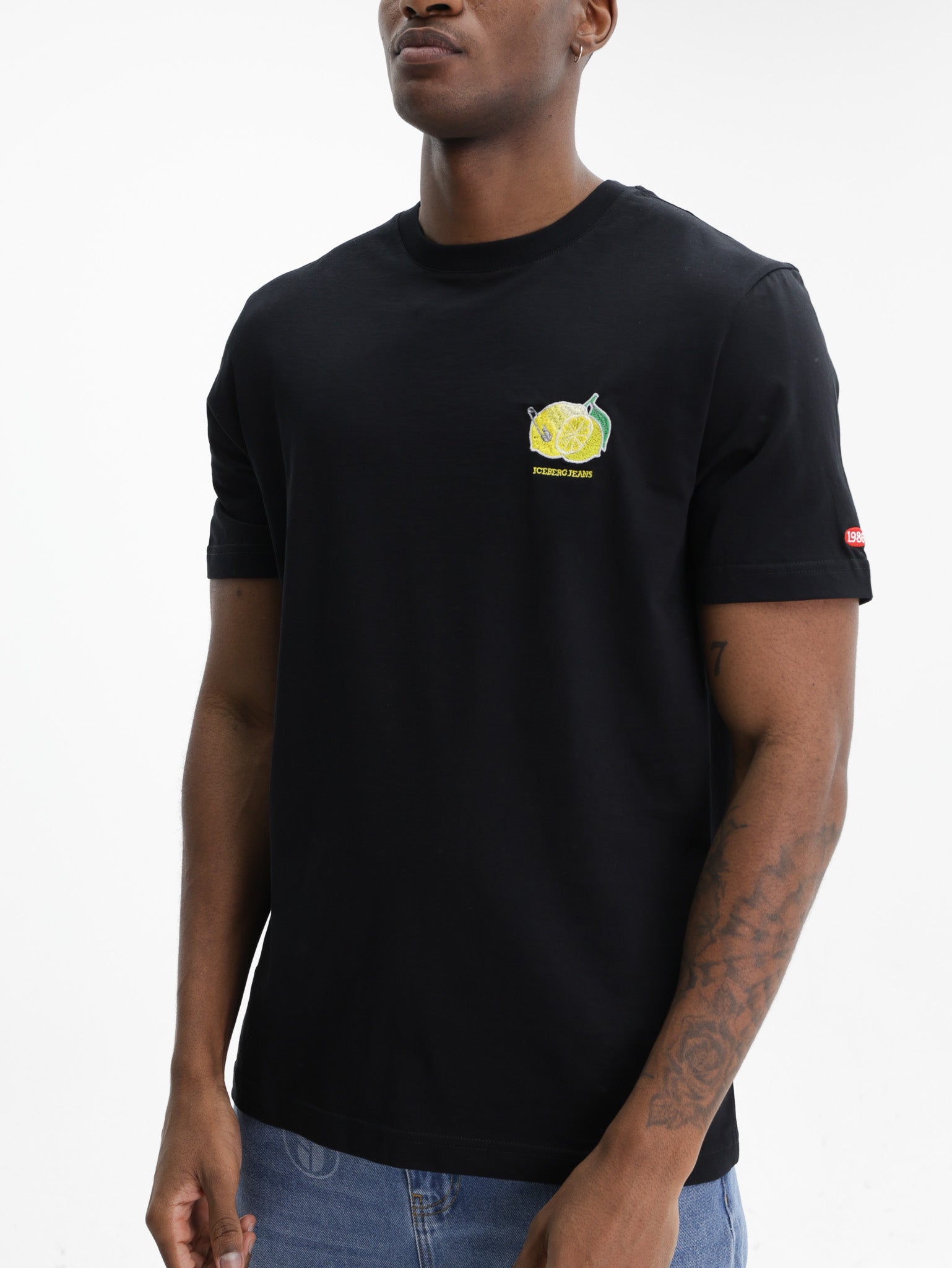 Iceberg Jeans T-Shirt Lemon Logo Print Black